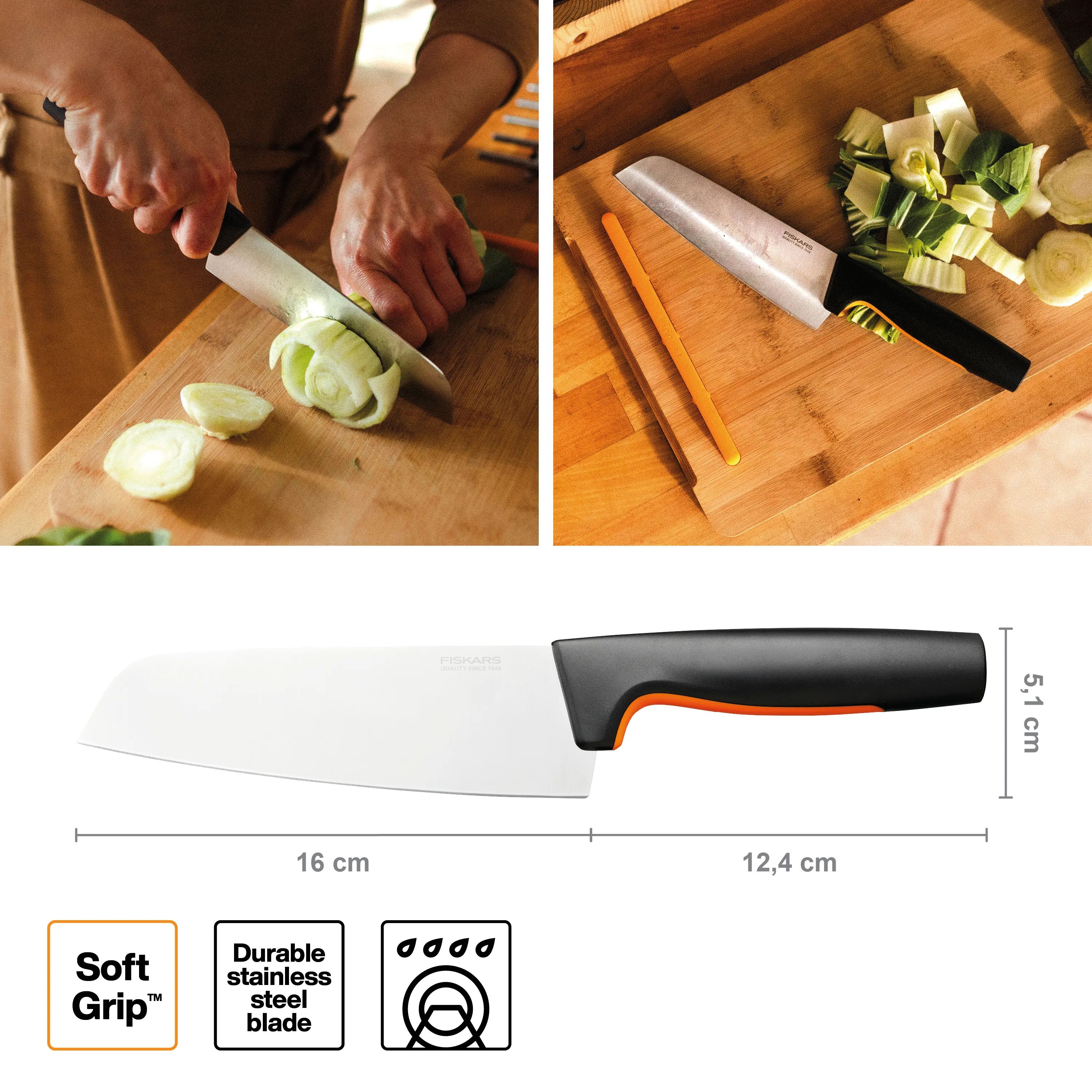 Fiskars Santokuknive Functional Form Santokukniv i Sort/Orange, 2