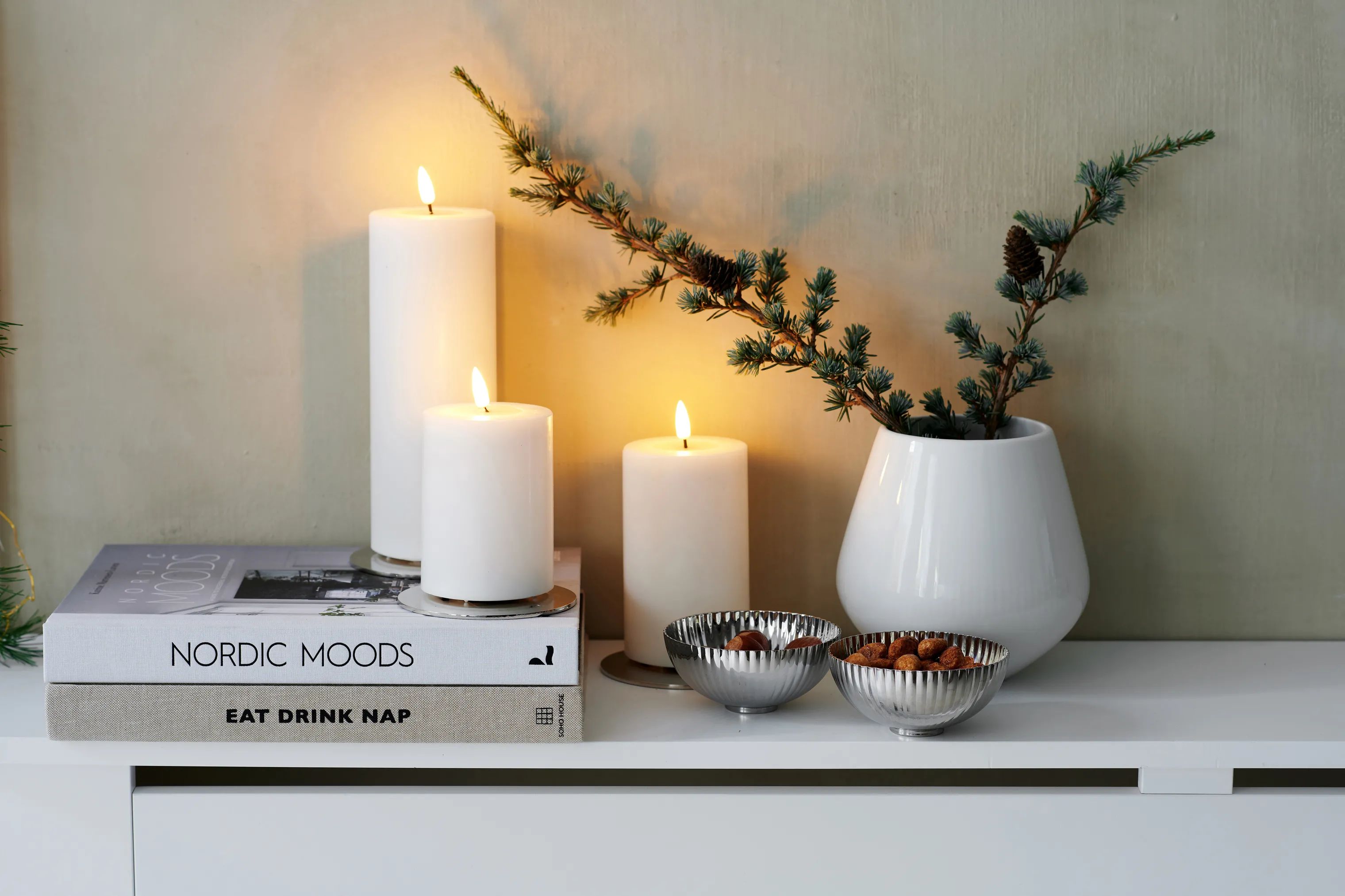 Deluxe Homeart LED-lys Real Flame LED Bloklys i Hvid , 10 cm, 3