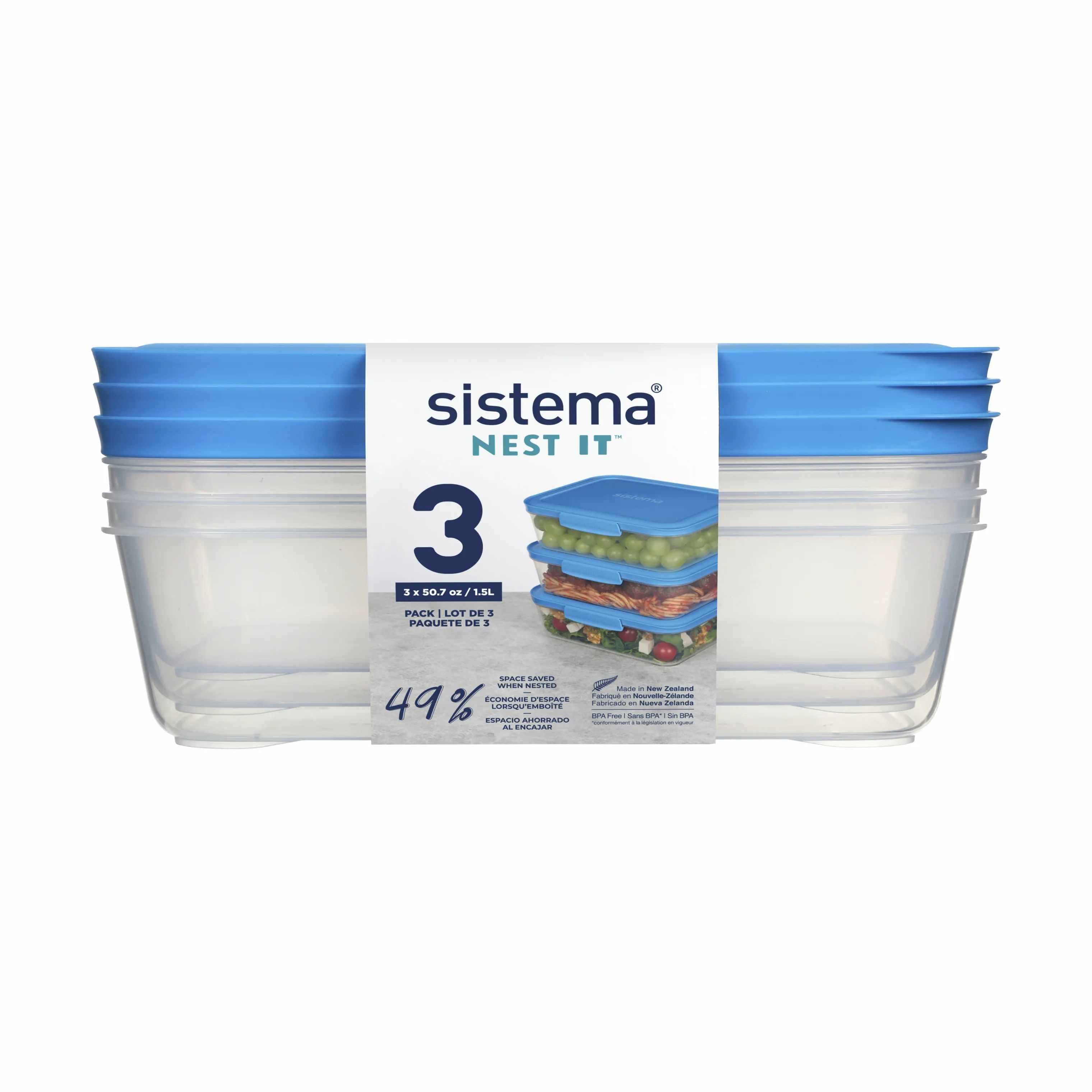 Sistema Opbevaringsbokse Nest It Meal Prep Opbevaringsboks - 3 stk. i Marine blue, 1.5 L, 1