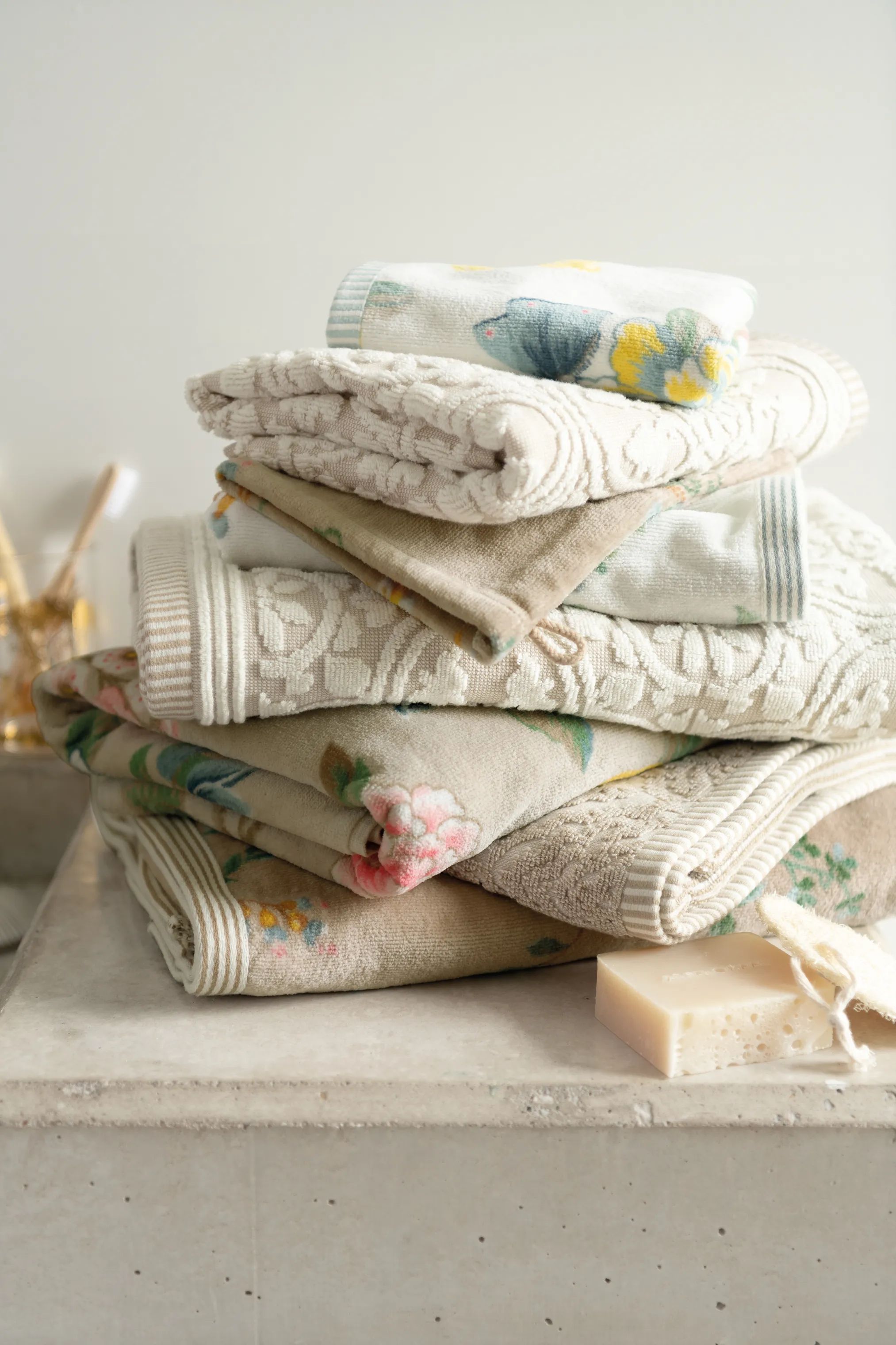 PIP Studio Håndklæder Les Fleurs Håndklæde i Khaki , B30 x L50 cm, 2