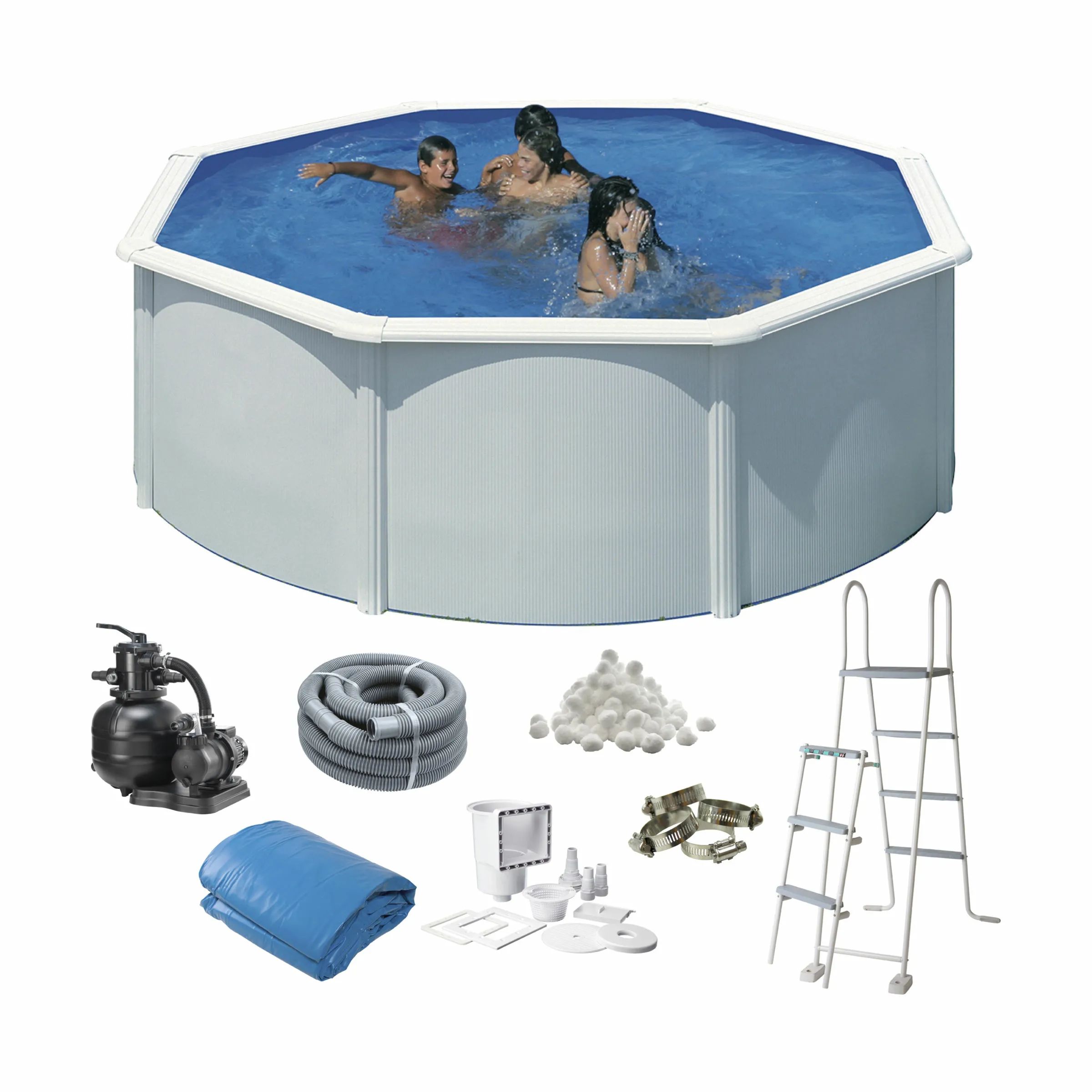 Swim & Fun Pools Basic Poolpakke - 8 dele i hvid, Kapacitet: 10.102 liter, 1