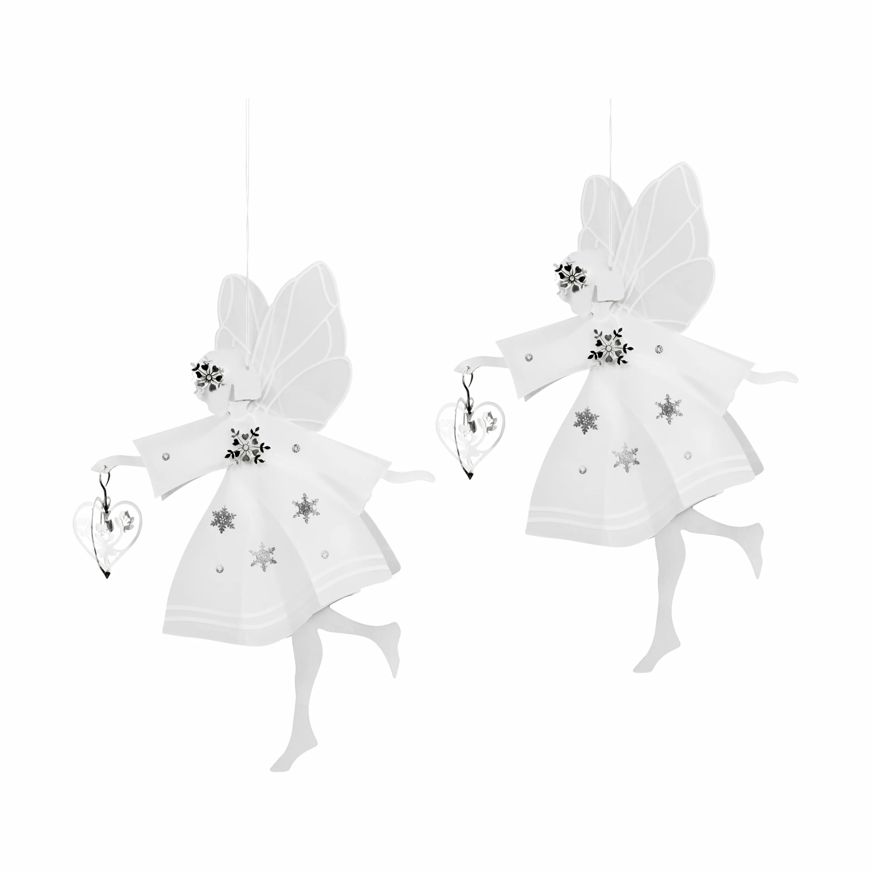 Jette Frölich Design Juleophæng Design Juleophæng Feer med hjerte – 2 stk. i Hvid/Sølv, 9 cm, 1