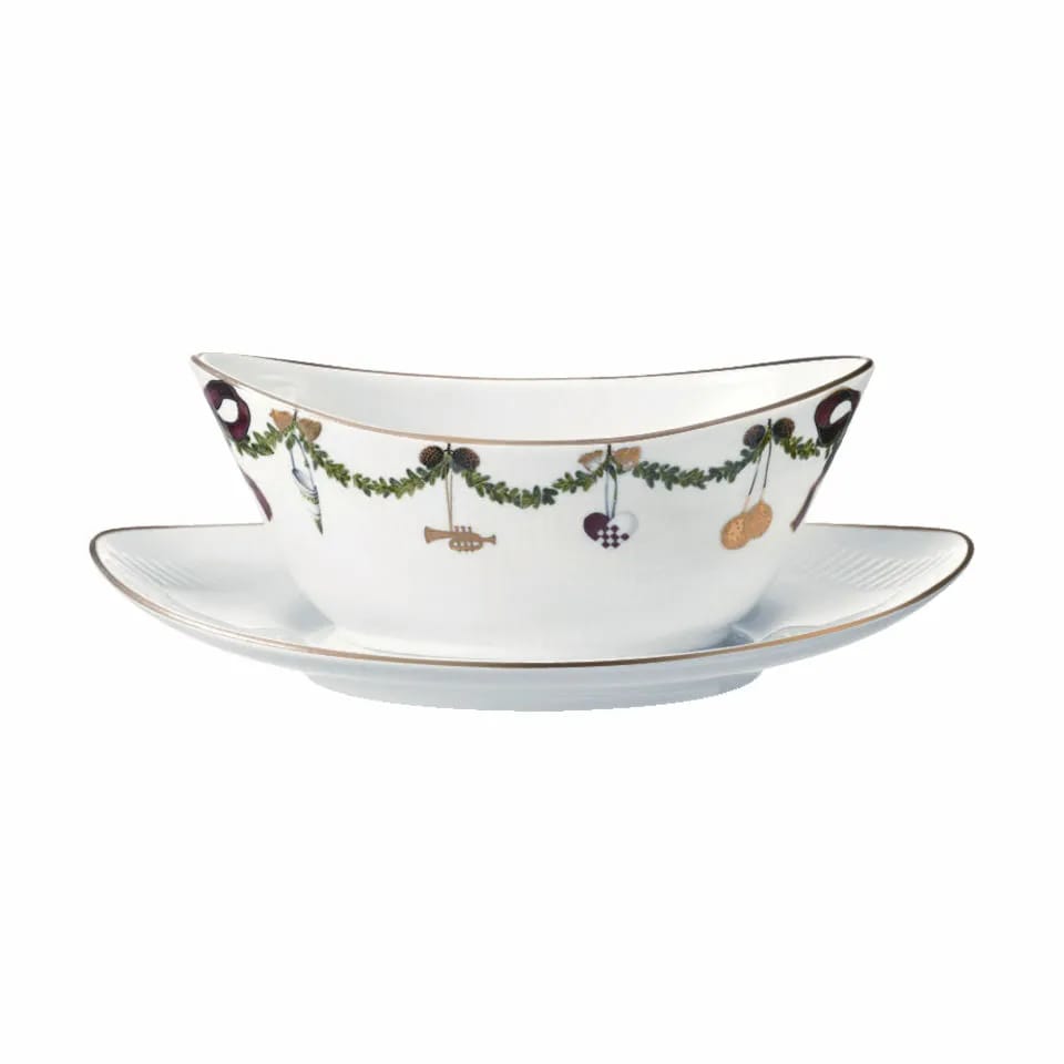 Royal Copenhagen Sovseskåle og -kander Stjerne Riflet Jul Sovseskål i Grøn/hvid/rød, 43 cl, 1