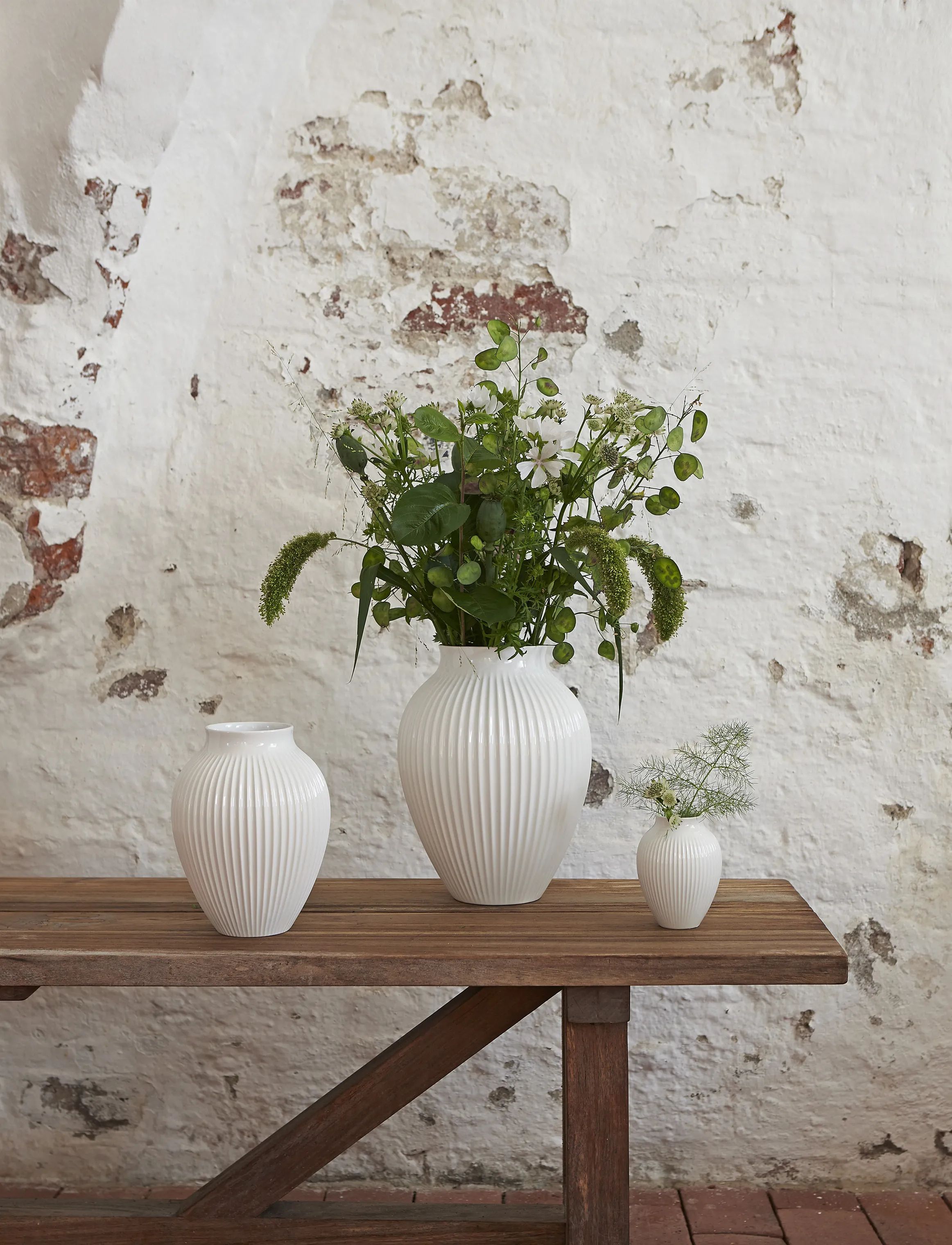 Knabstrup Keramik Vaser Riller Vase i Hvid riller, 12,5 cm, 2