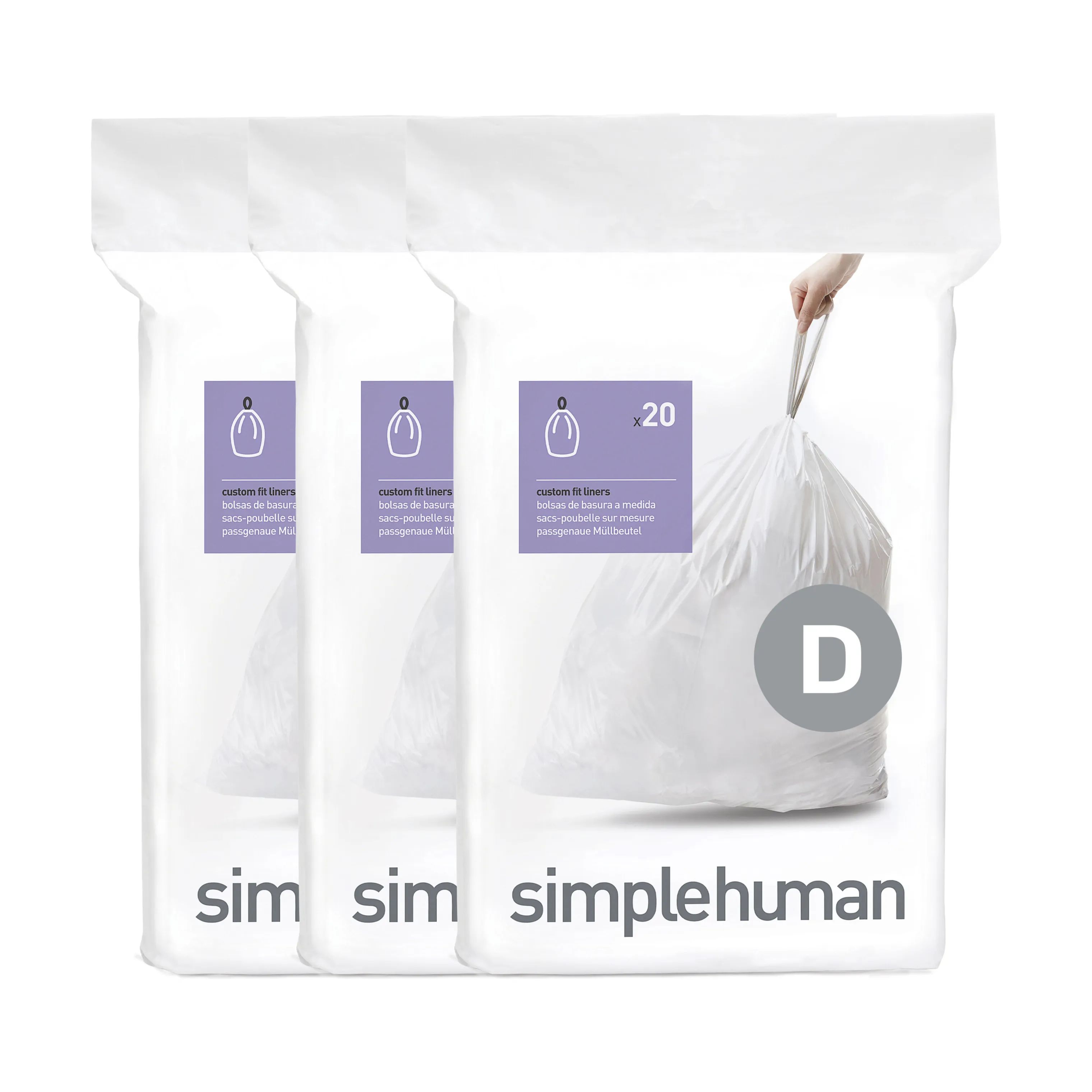 Simplehuman Affaldsposer Affaldsposer kode D - 60 stk. i D - 20 liter, 3