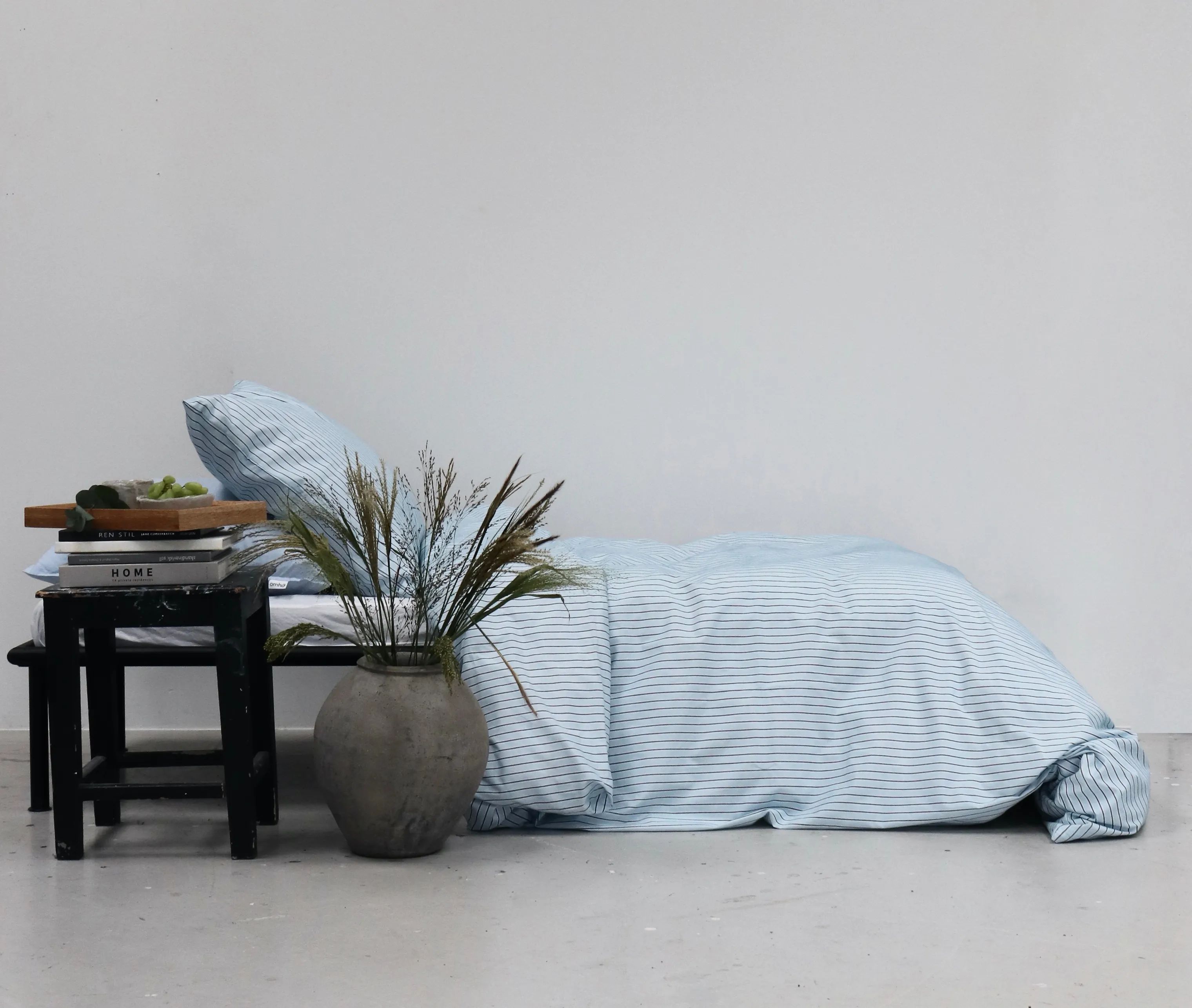 omhu Sengetøj Multi Strib Sengetøj i Lyseblå, B140 x L220 cm, 2