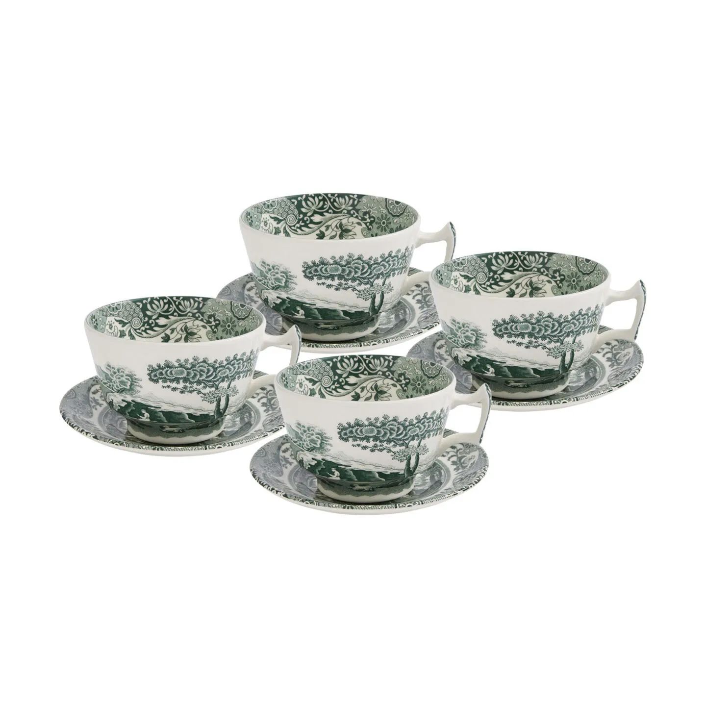 Spode Krus og kopper med hank Heritage Green Italian Kop m. underkop - 4 stk. i Grøn/hvid, 1