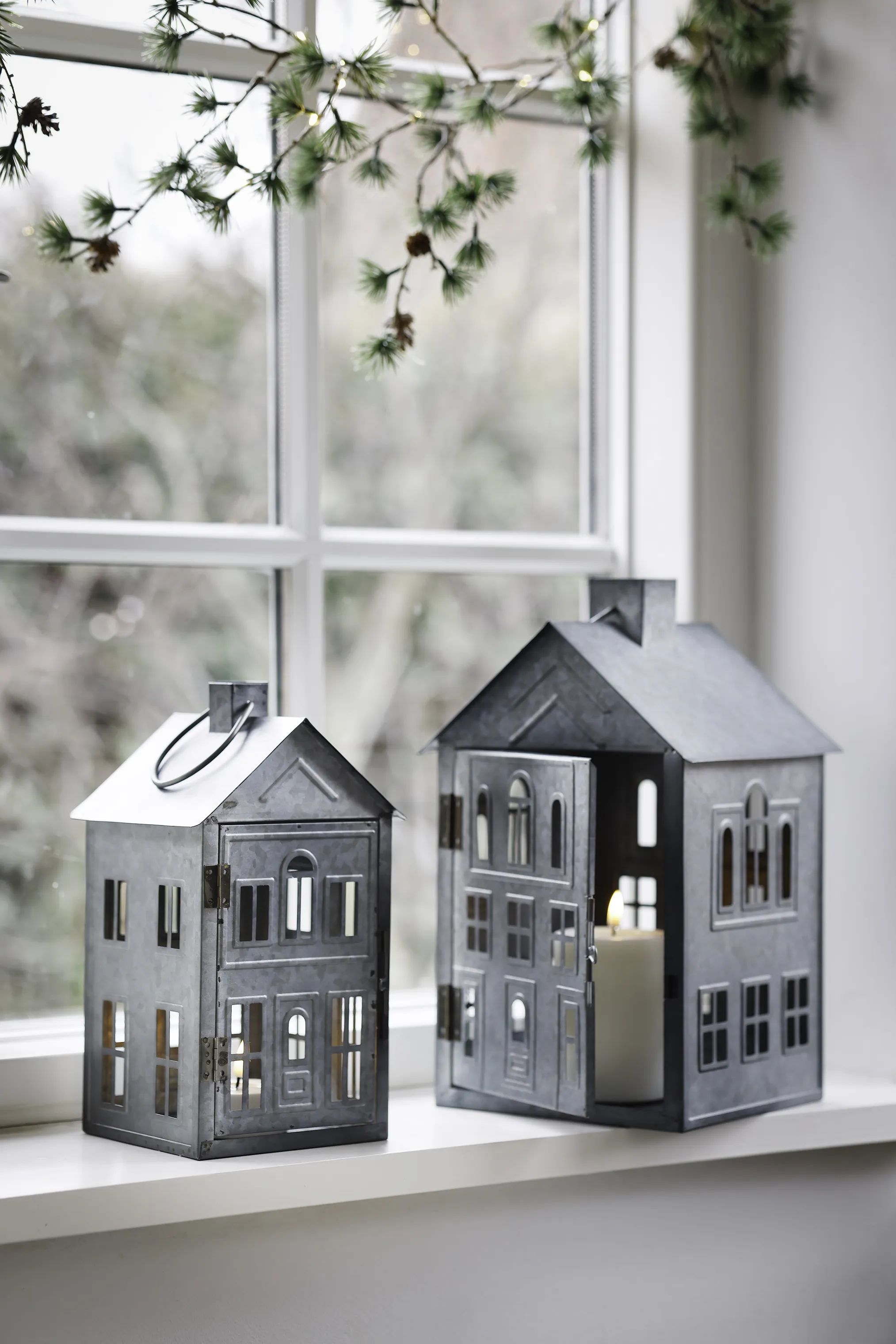 Casa Christmas Bloklysestage Lanterne i Zink, 33,8 cm, 2