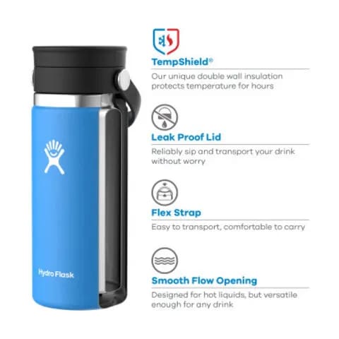 Hydro Flask To go kopper Wide Flex Sip Lid Termoflaske i Lyserød/stål/hvid/rød, 5