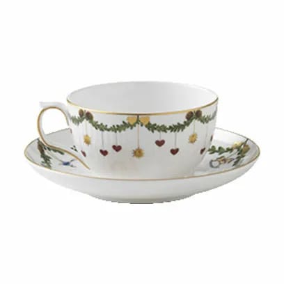 Royal Copenhagen Krus og kopper med hank Stjerne Riflet Jul Tekop i Grøn/hvid/rød, 3