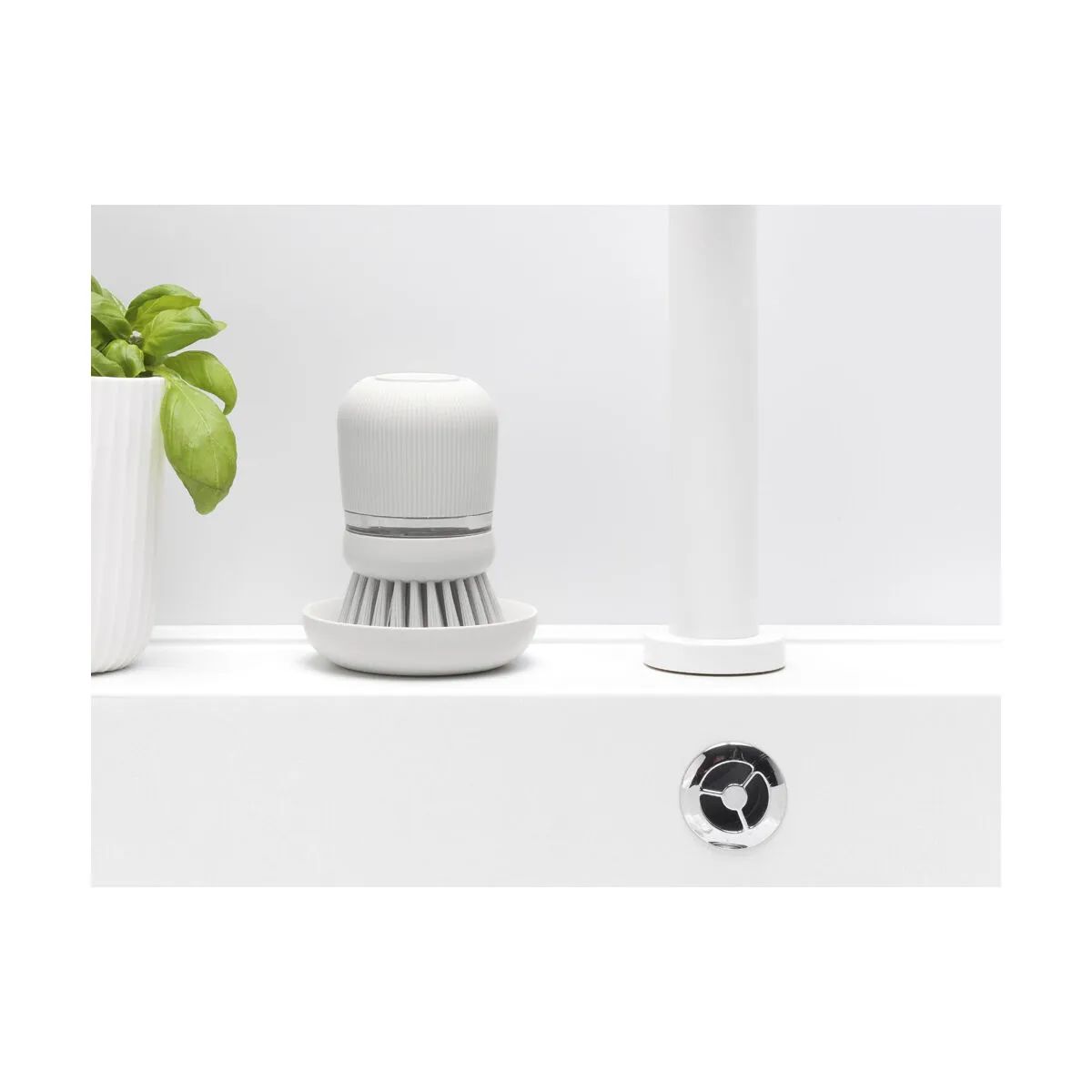 Brabantia Opvaskebørster Sink-side Opvaskebørste med sæbedispenser i Lysegrå, 3