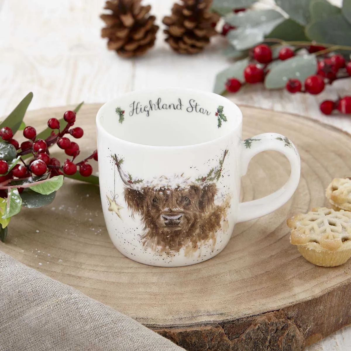 Royal Worcester Krus og kopper med hank Wrendale Krus - Highland star i Jule Highland ko, 2
