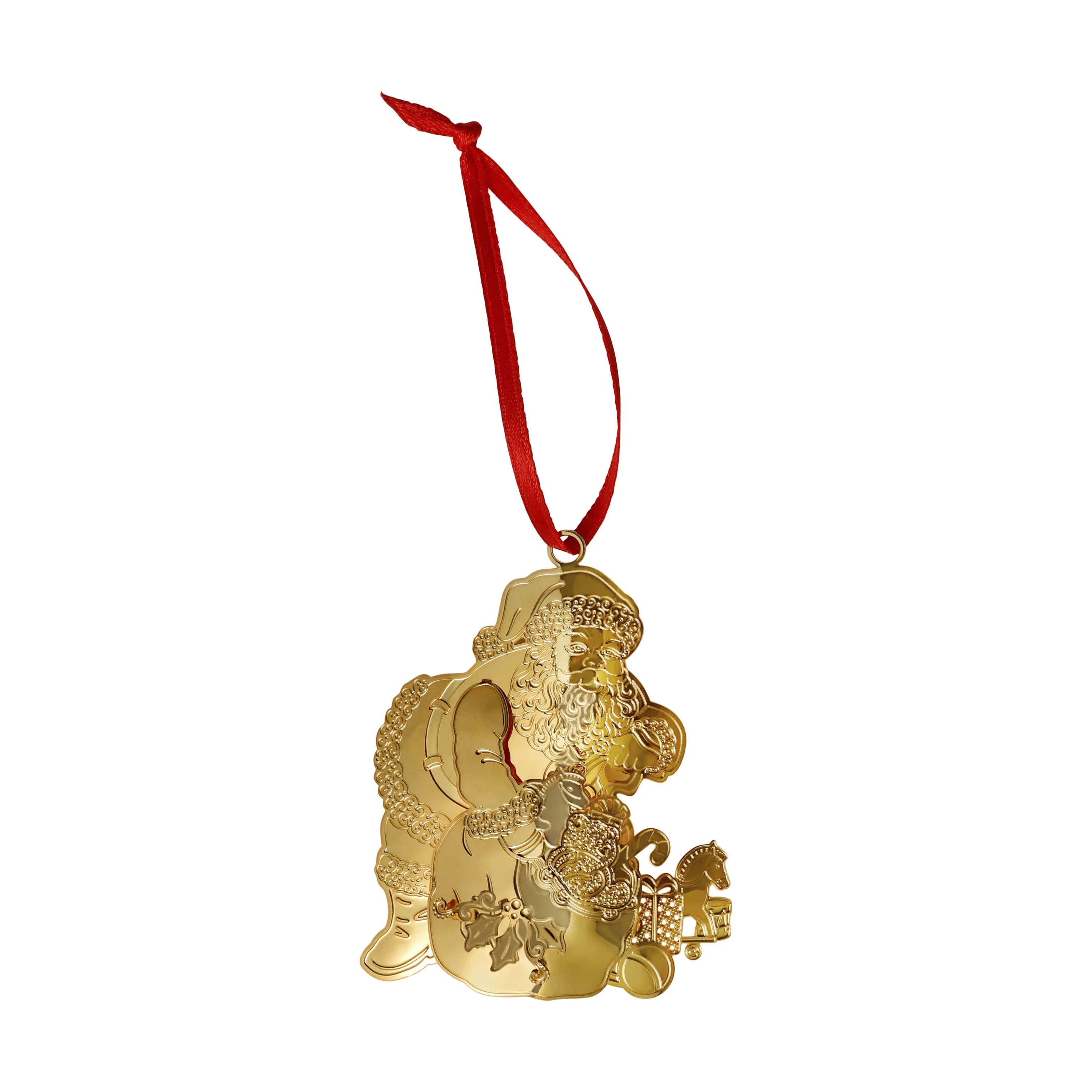 Casa Christmas Juleophæng Ornament - Julemand i Guld m/røde bånd, 1