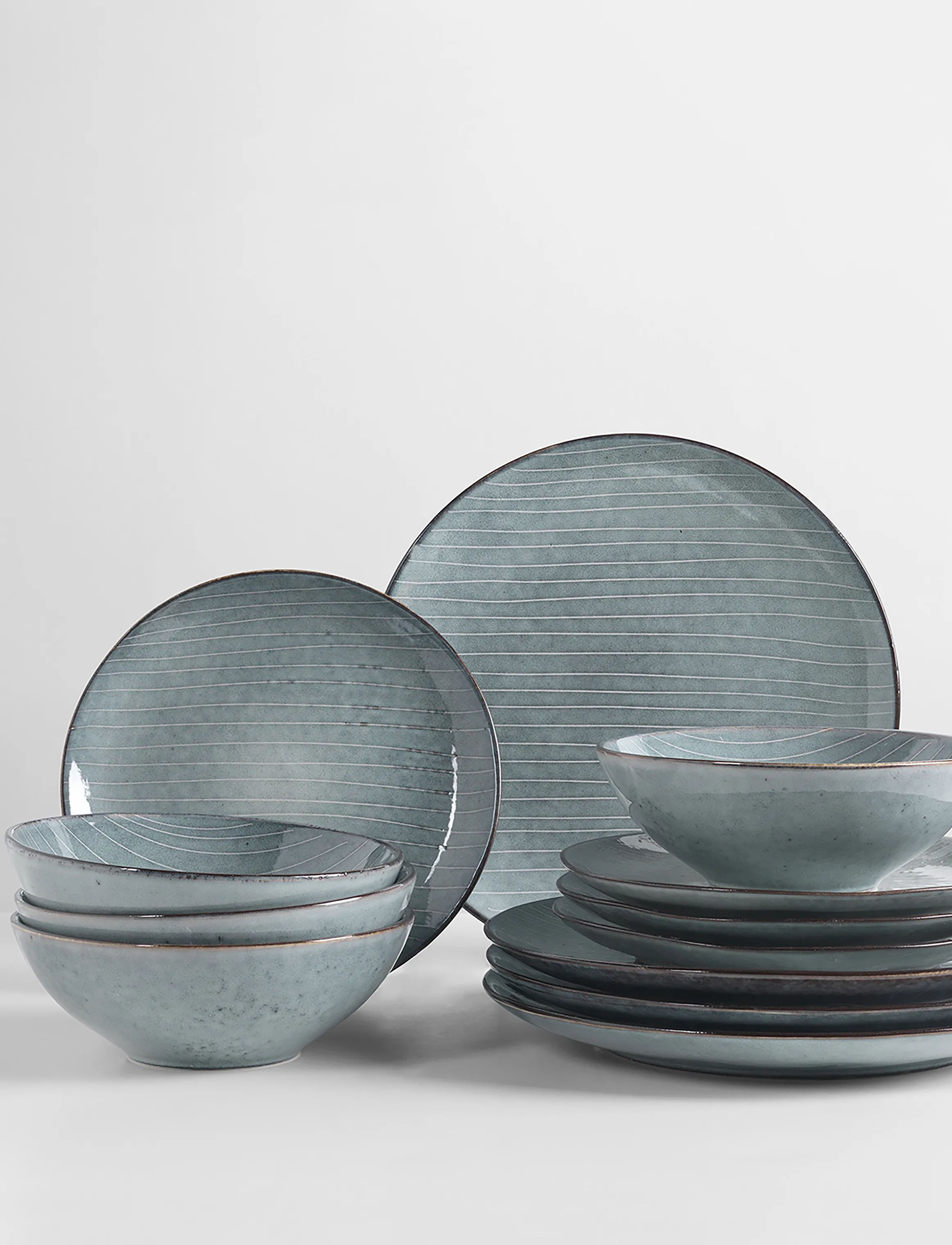 Broste Copenhagen Middagstallerkener Nordic Sea Middagssæt - 12 dele i Soft Blue, 2