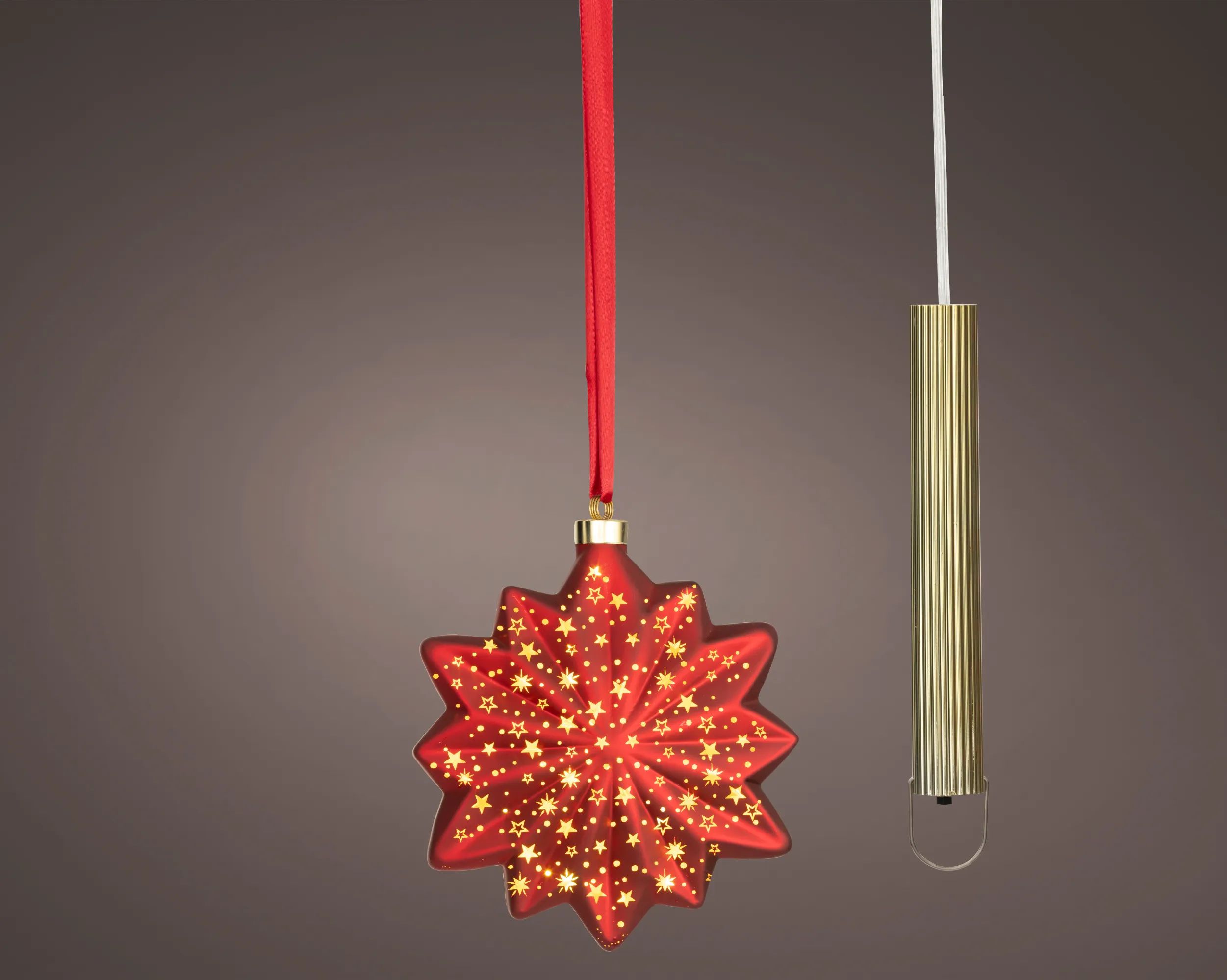 Casa Christmas Juleophæng LED Glasstjerne i Rød, 19 cm, 2