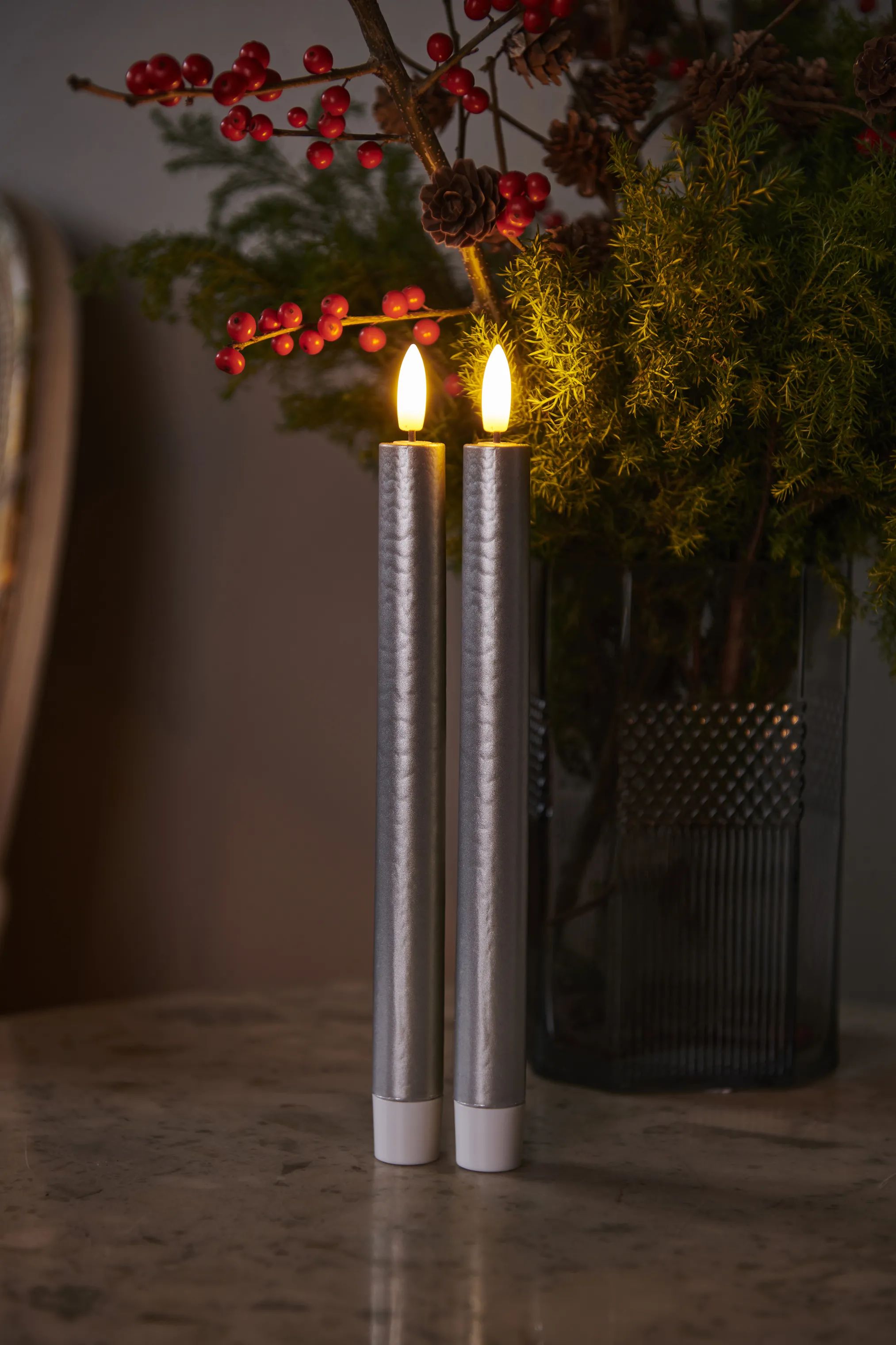 Sirius LED-lys Sille Kronelys - 2 stk. i Sølvfarvet, 25 cm, 2