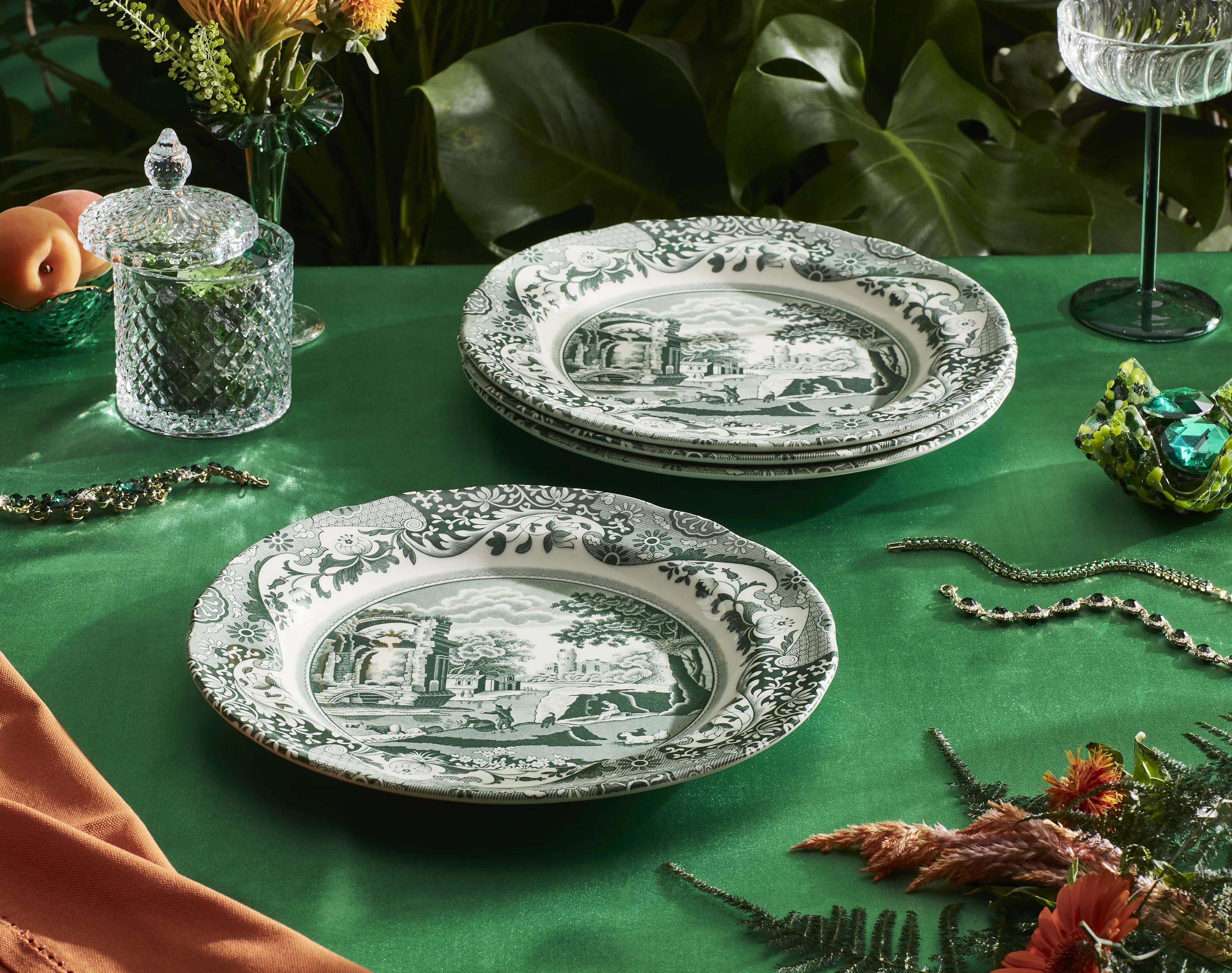 Spode Middagstallerkener Heritage Green Italian Middagstallerken - 4 stk i Grøn/hvid, 2
