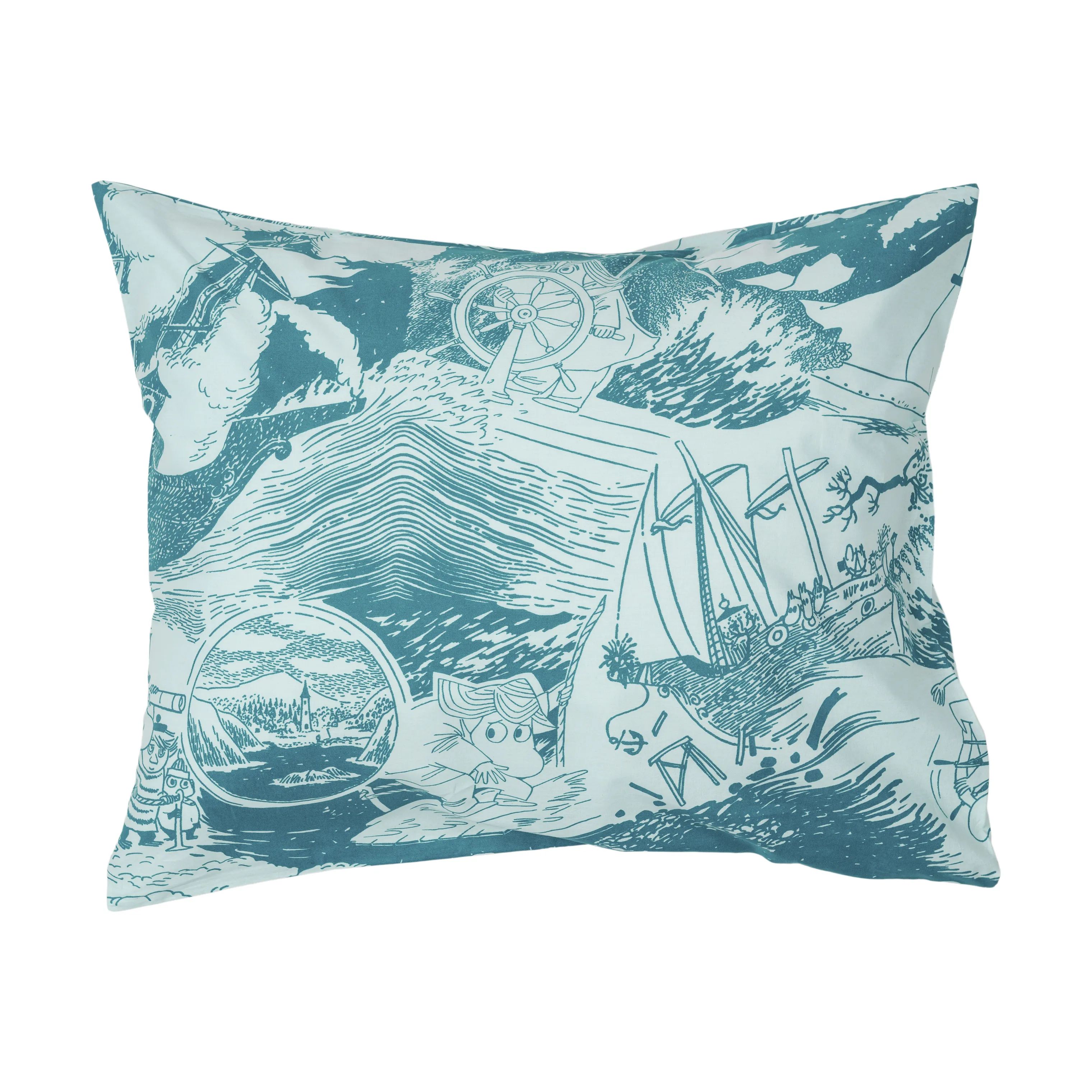 Moomin Arabia Hovedpudebetræk Venner for evigt Pudebetræk - Sejlads i Blå, B70 x L50 cm, 1