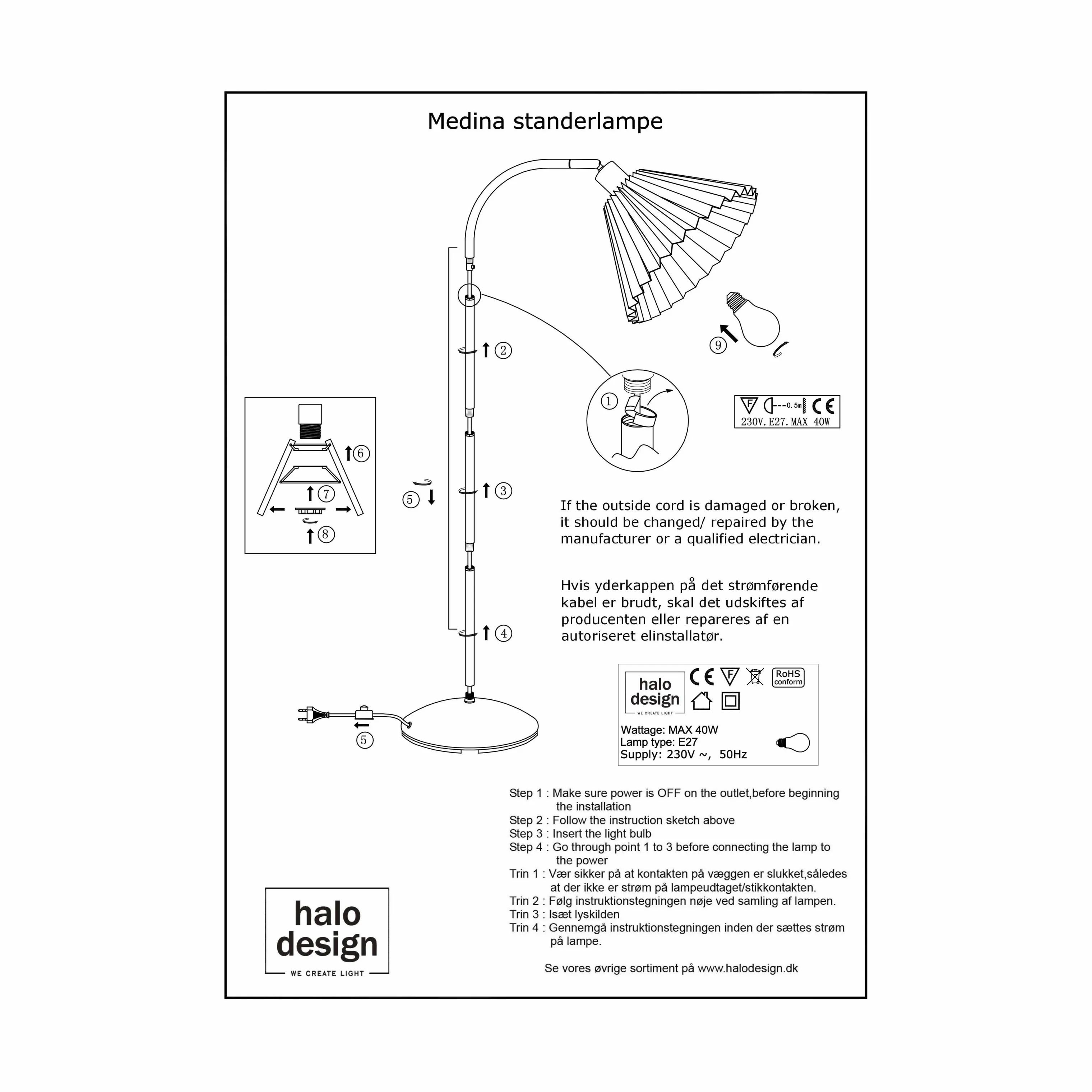 Halo Design Gulvlamper Medina Gulvlampe i hvid/sort, 4