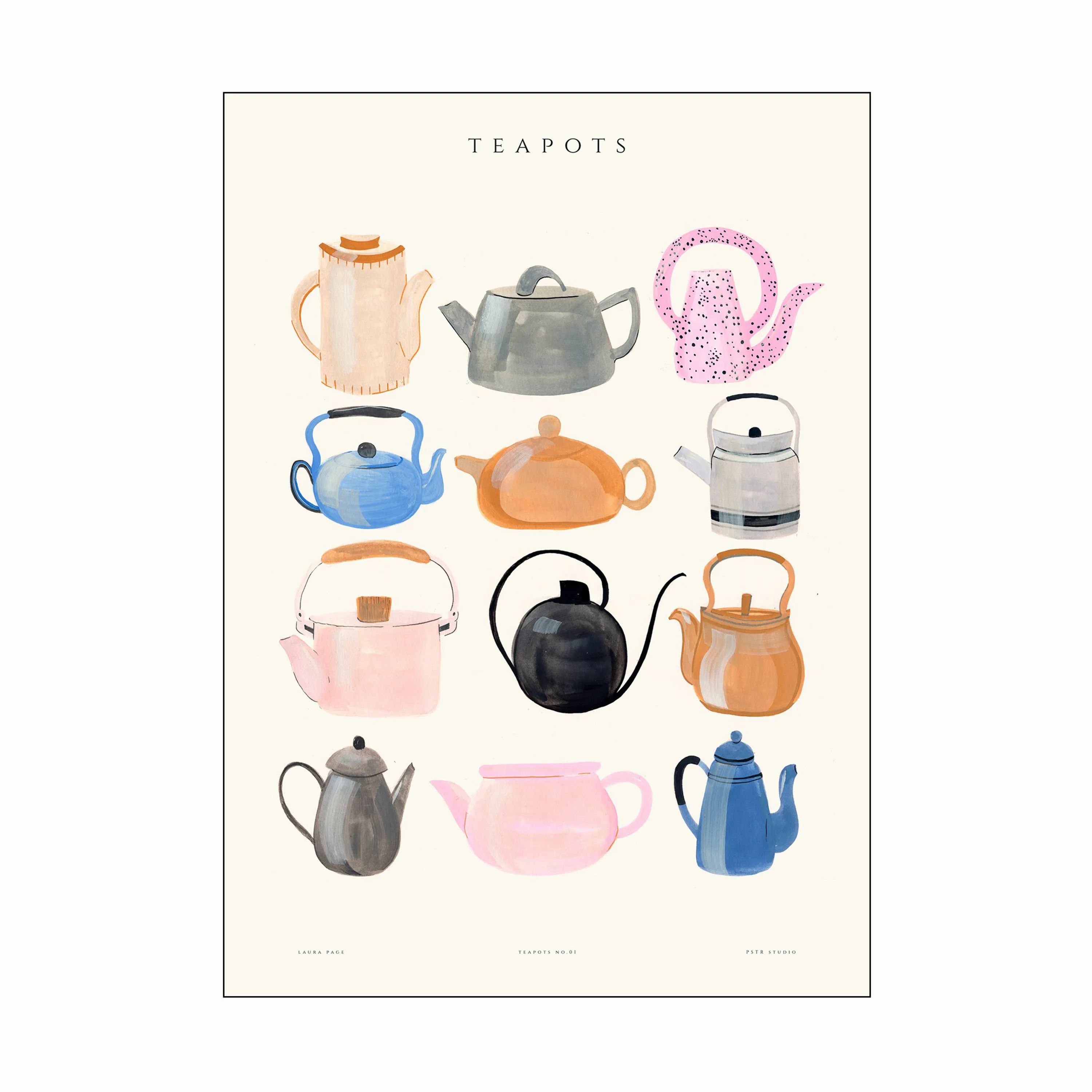 Poster&Frame Plakater Plakat - Laura Teapots i Multifarvet, B70 x L100 cm, 1