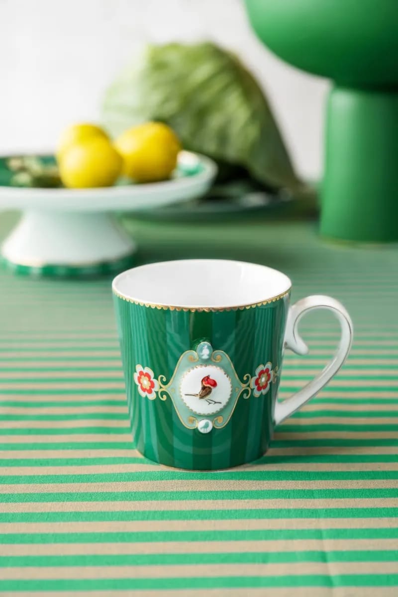PIP Studio Krus og kopper med hank Love Birds Krus - 2 stk. i Green/striber, 300 ml, 2