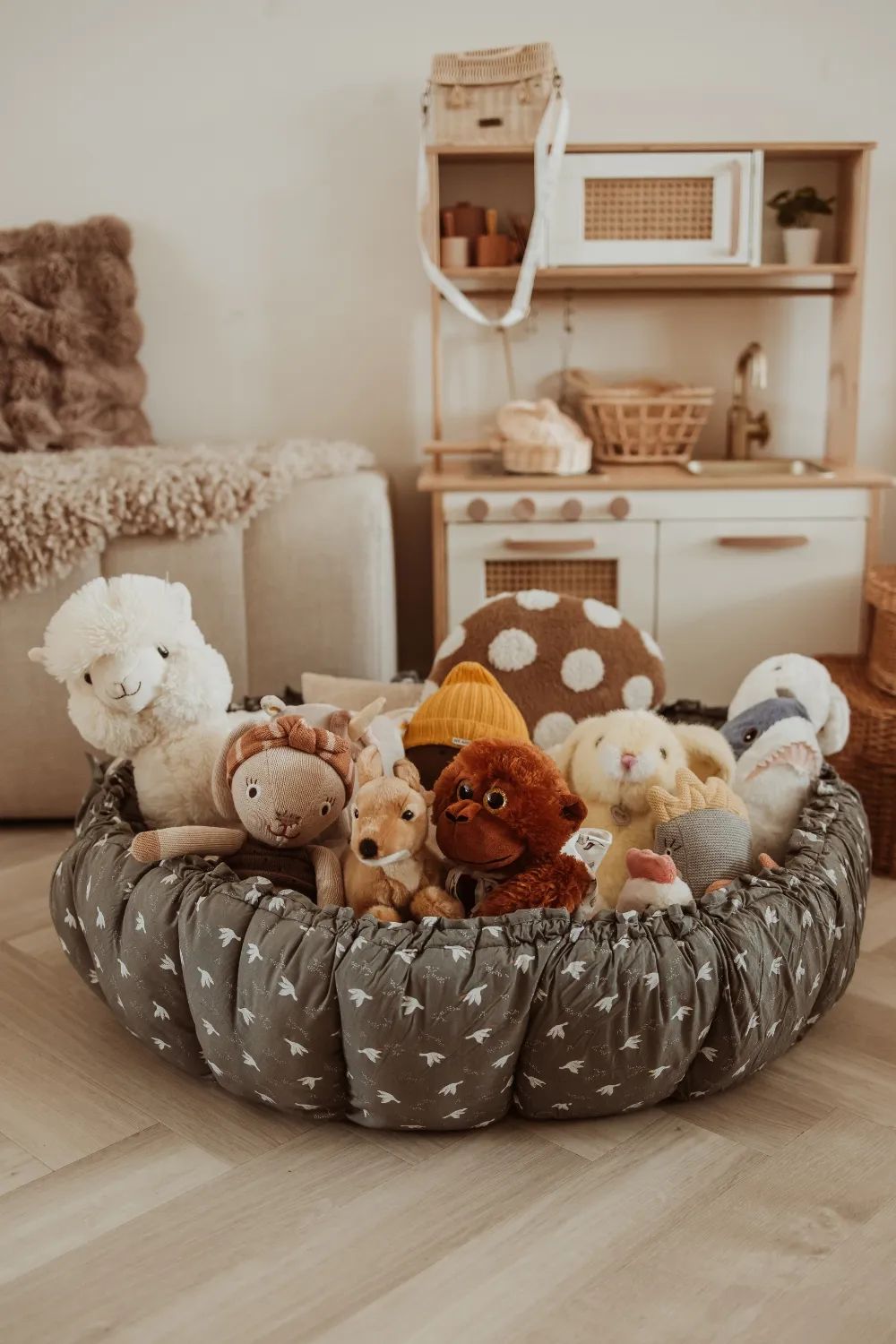 Play&Go Til børneværelset Bloom Babynest Legemåtte i Grøn m fugle, 5
