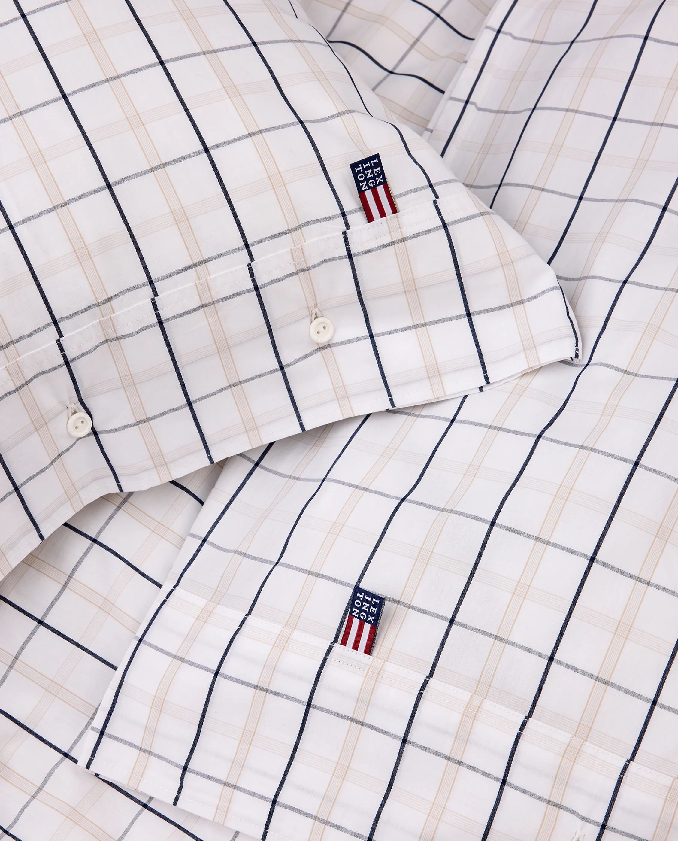 Lexington Sengetøj Icons Checked Dynebetræk i White/Beige/Navy, B140 x L220 cm, 3