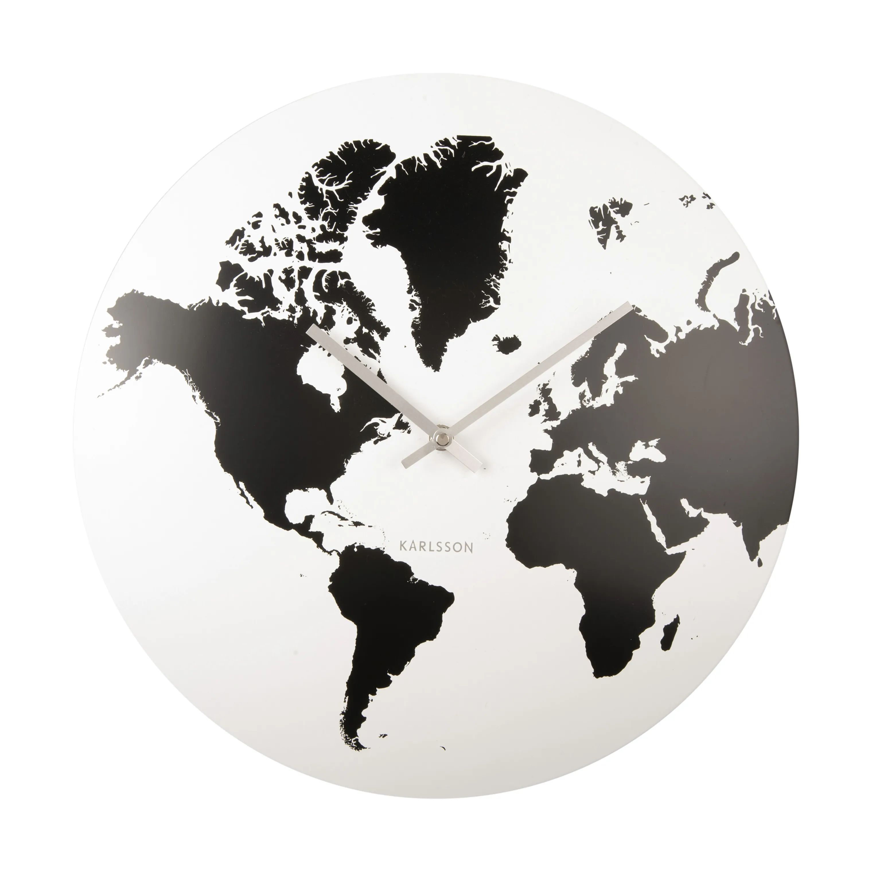 Karlsson Vægure World Map vægur i Hvid / Sort, 1