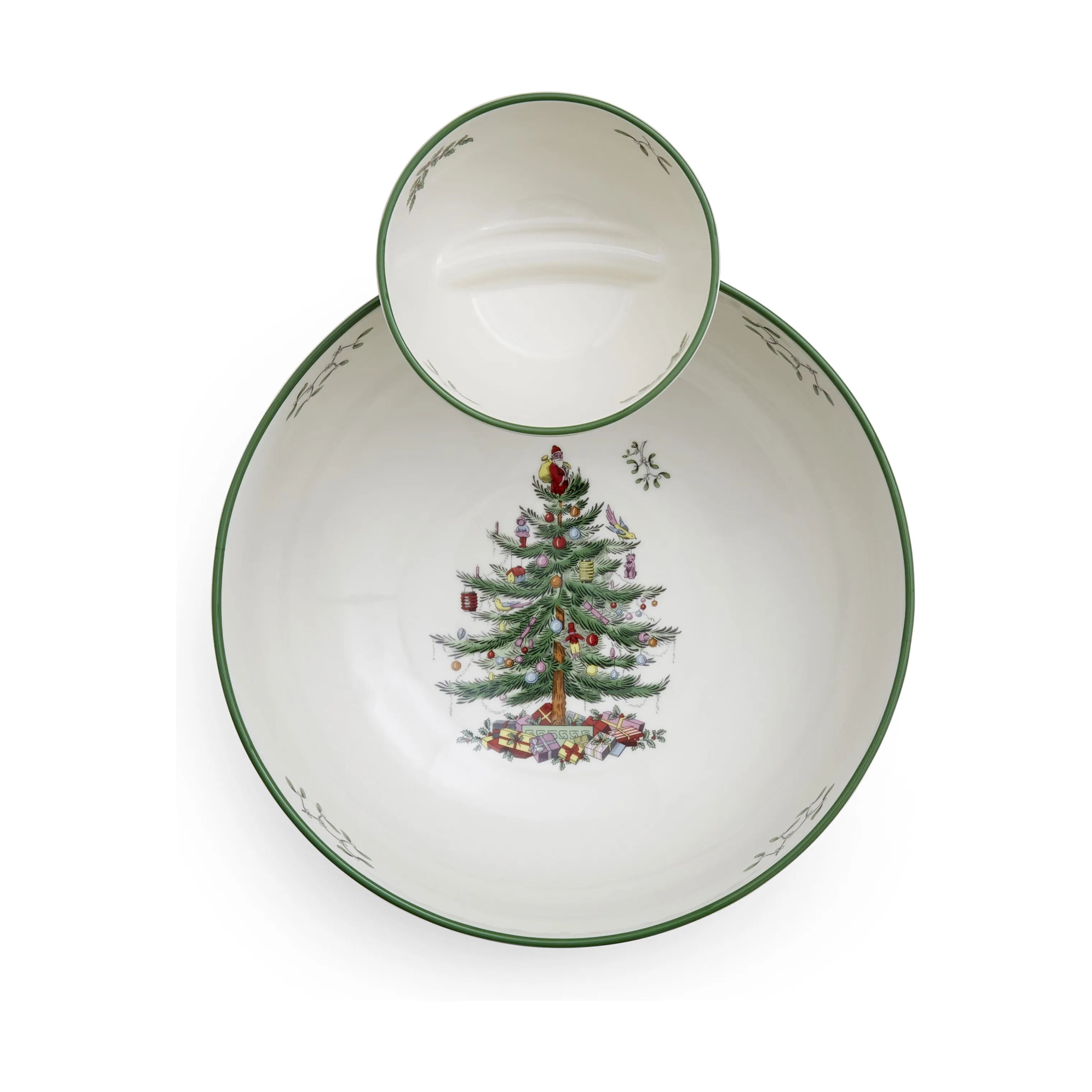 Spode Serveringsskåle Christmas Tree Chip´n Dip Skålsæt - 2 dele i Hvid/grøn/rød, 3