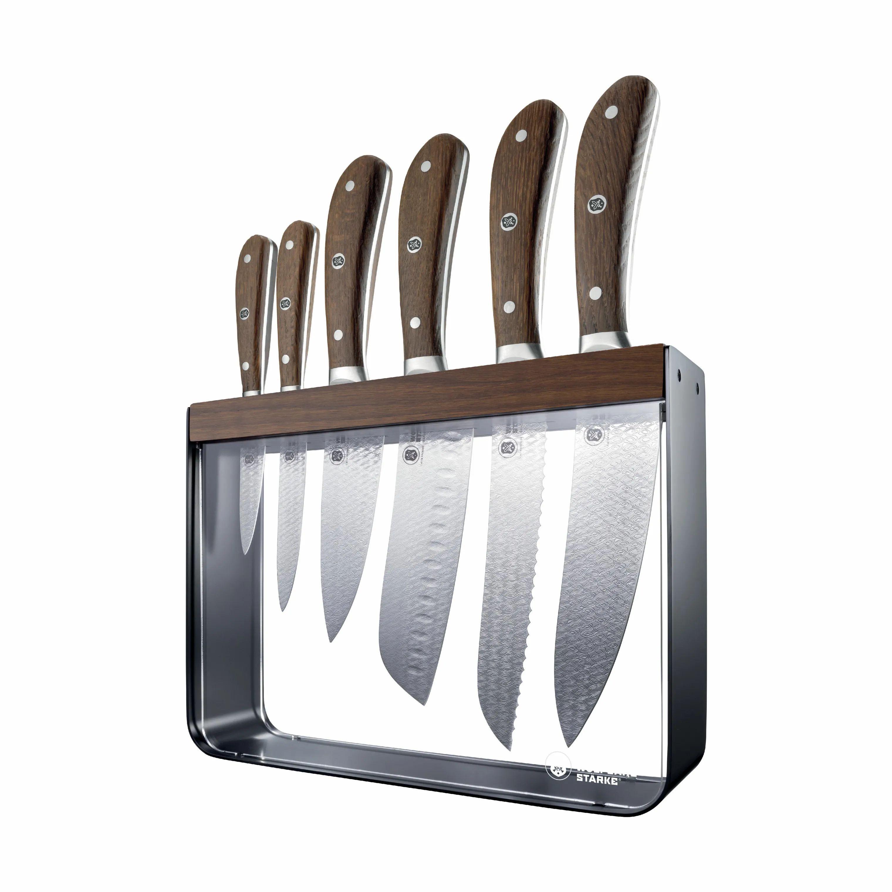 THE CUSTOM CHEF™ Knivblokke med knive Cuisine::pro® WOLFGANG
STARKE™ Cuisine::pro WOLFGANG STARKE™ Harz Knivblok - 7 dele i sølvfarvet/træ, 1
