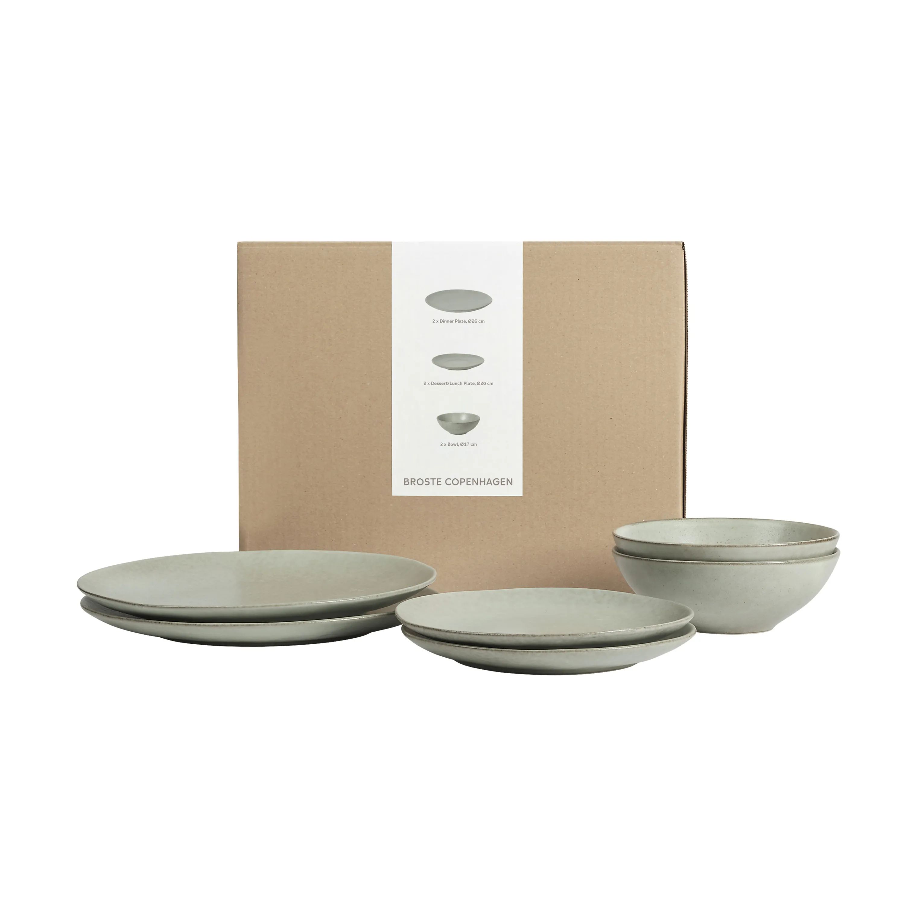 Broste Copenhagen Middagstallerkener Nordic Marsh Middagssæt - 6 dele i Light Dusty Green, 1
