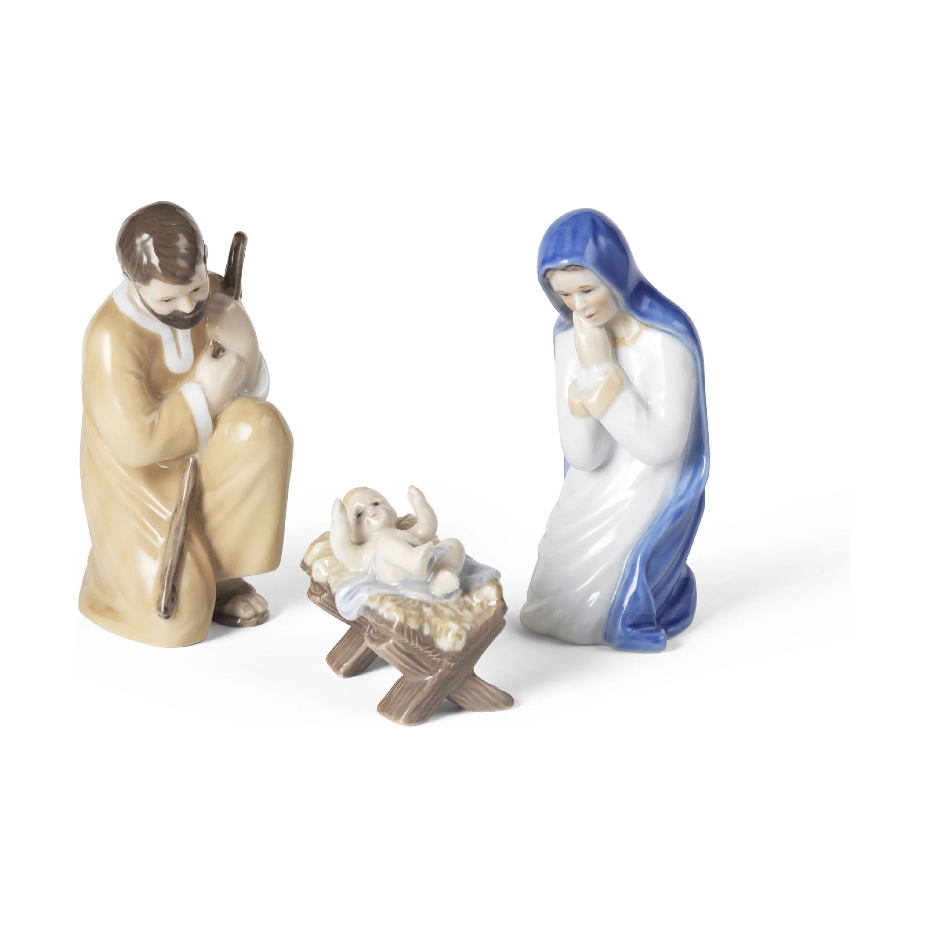 Royal Copenhagen Julefigurer Figurine Krybbespil - 3 dele i Hvid/blå/brun, 1