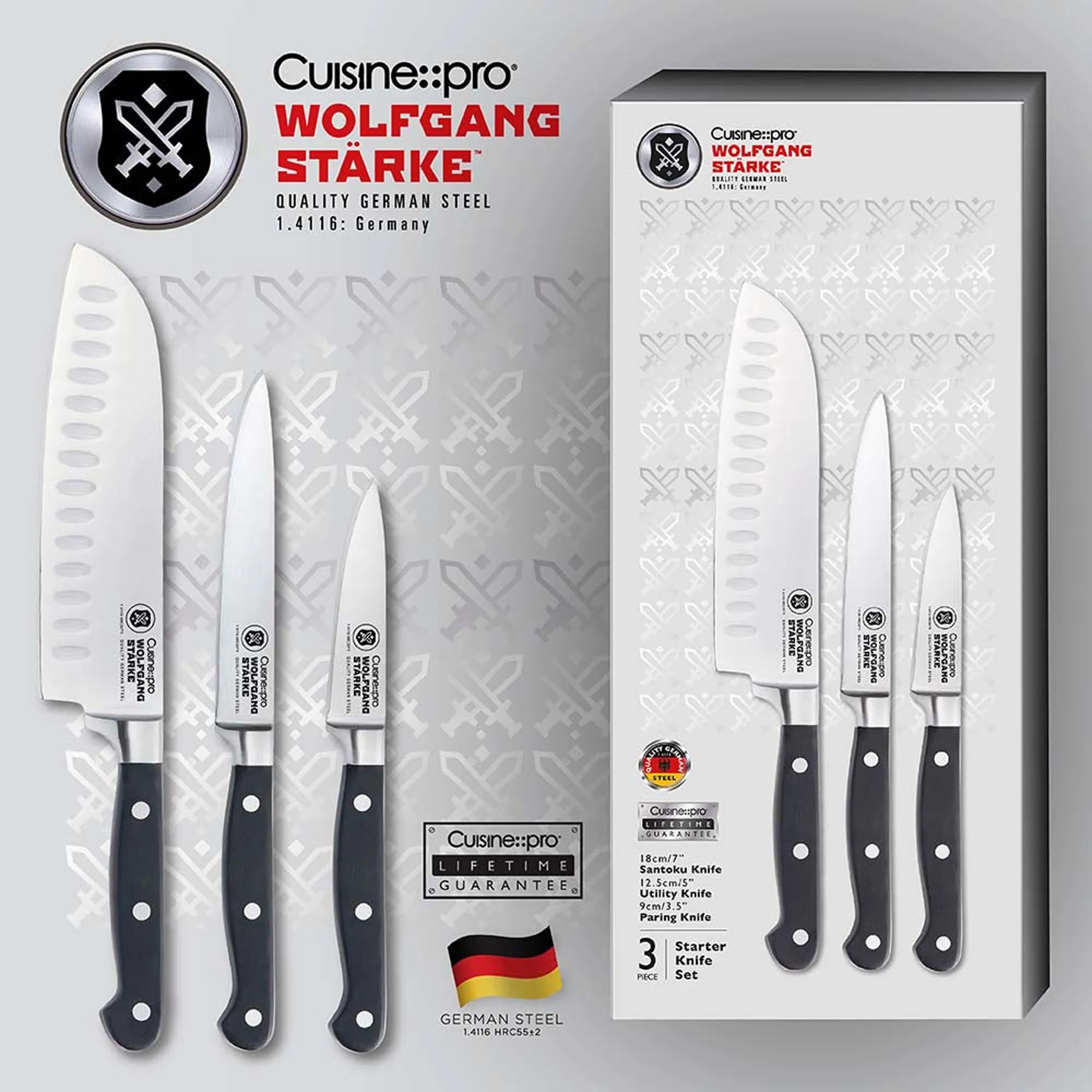 THE CUSTOM CHEF™ Knivsæt Cuisine::pro® WOLFGANG
STARKE™ Cuisine::pro WOLFGANG STARKE™ Startersæt - 3 dele i sølvfarvet/sort, 4