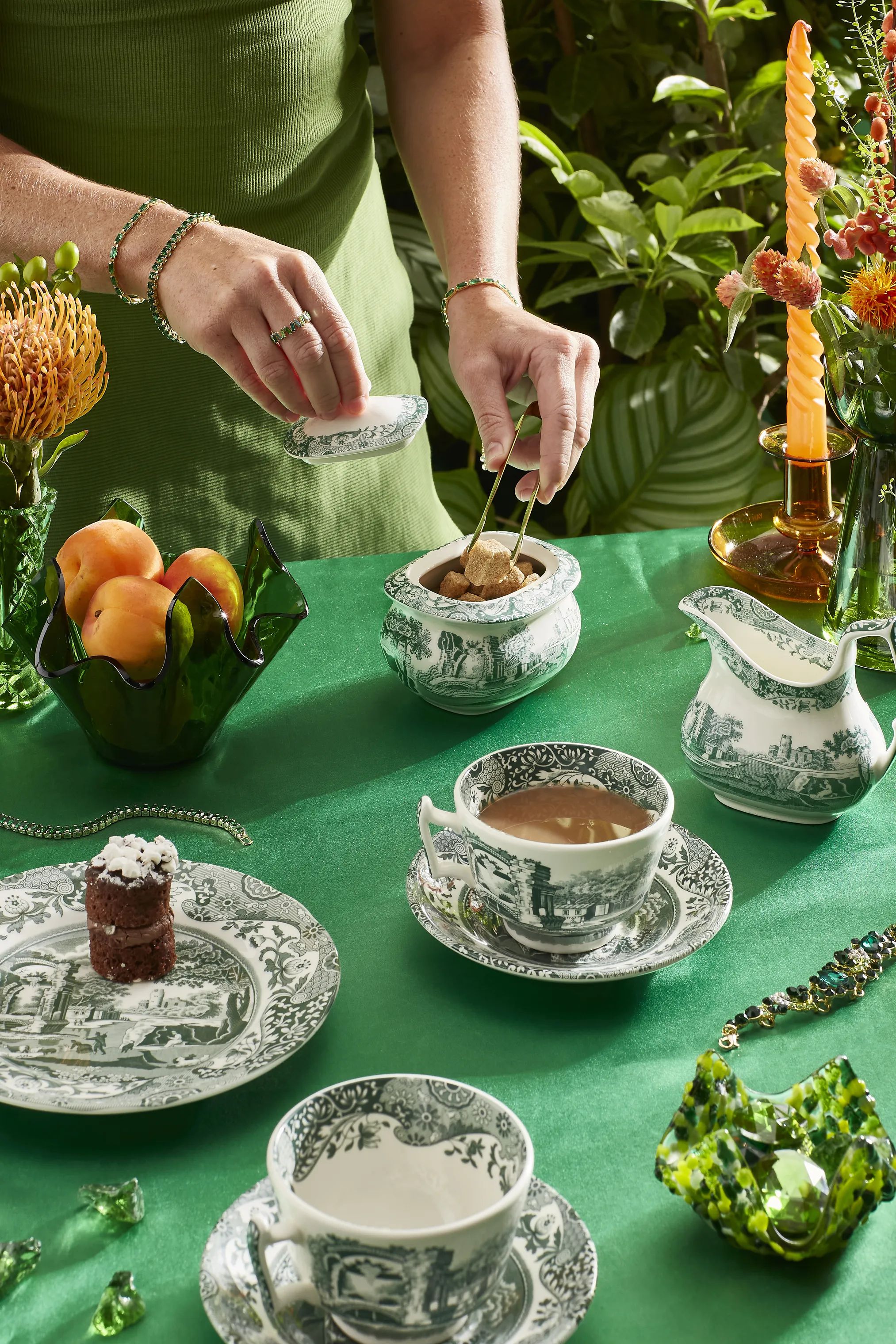 Spode Sukkerskåle Heritage Green Italian Sukkerskål i Grøn/hvid, 2