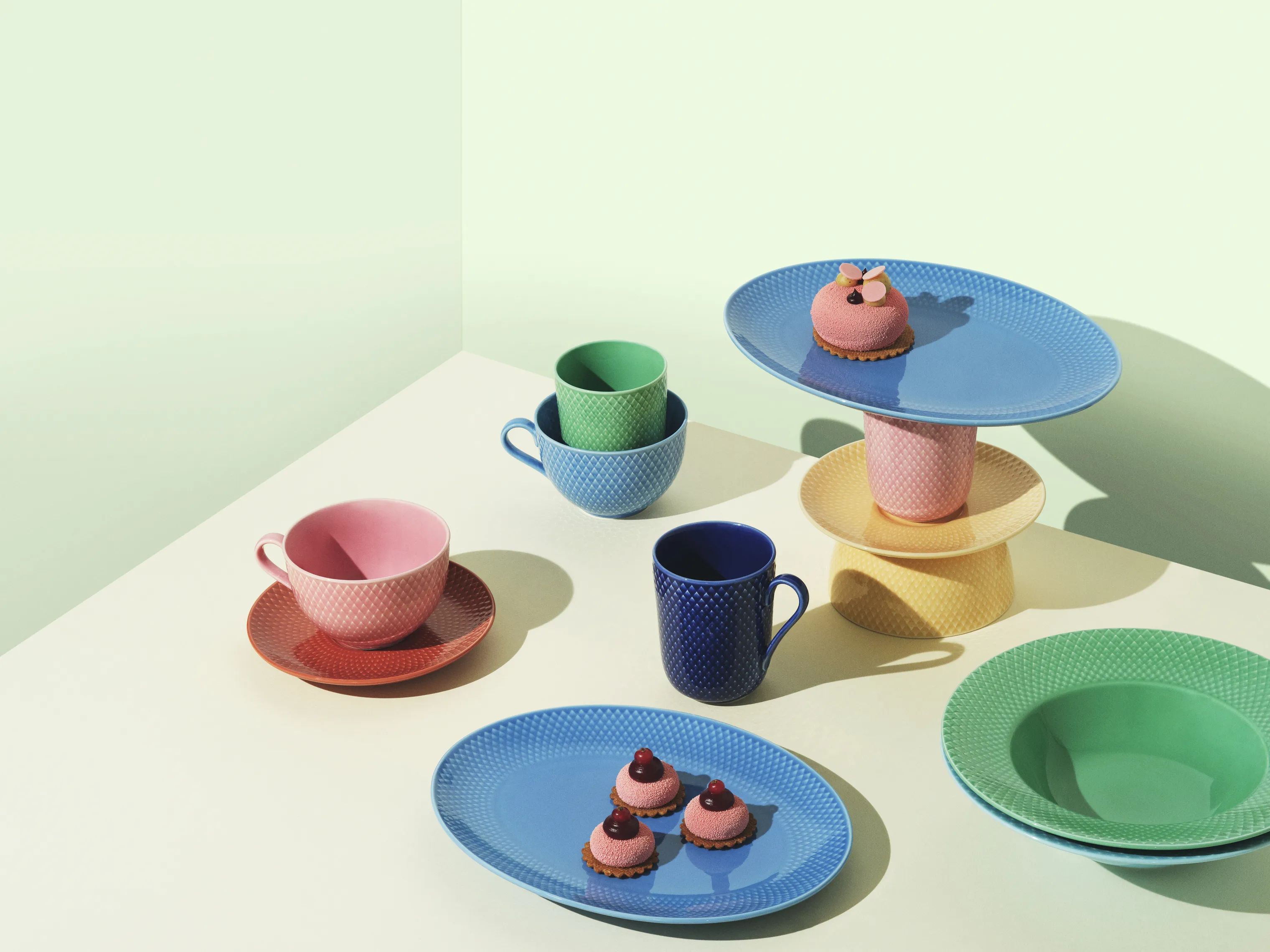 Lyngby Porcelæn Pastatallerkener Rhombe Color Pastatallerken i Grøn, 5