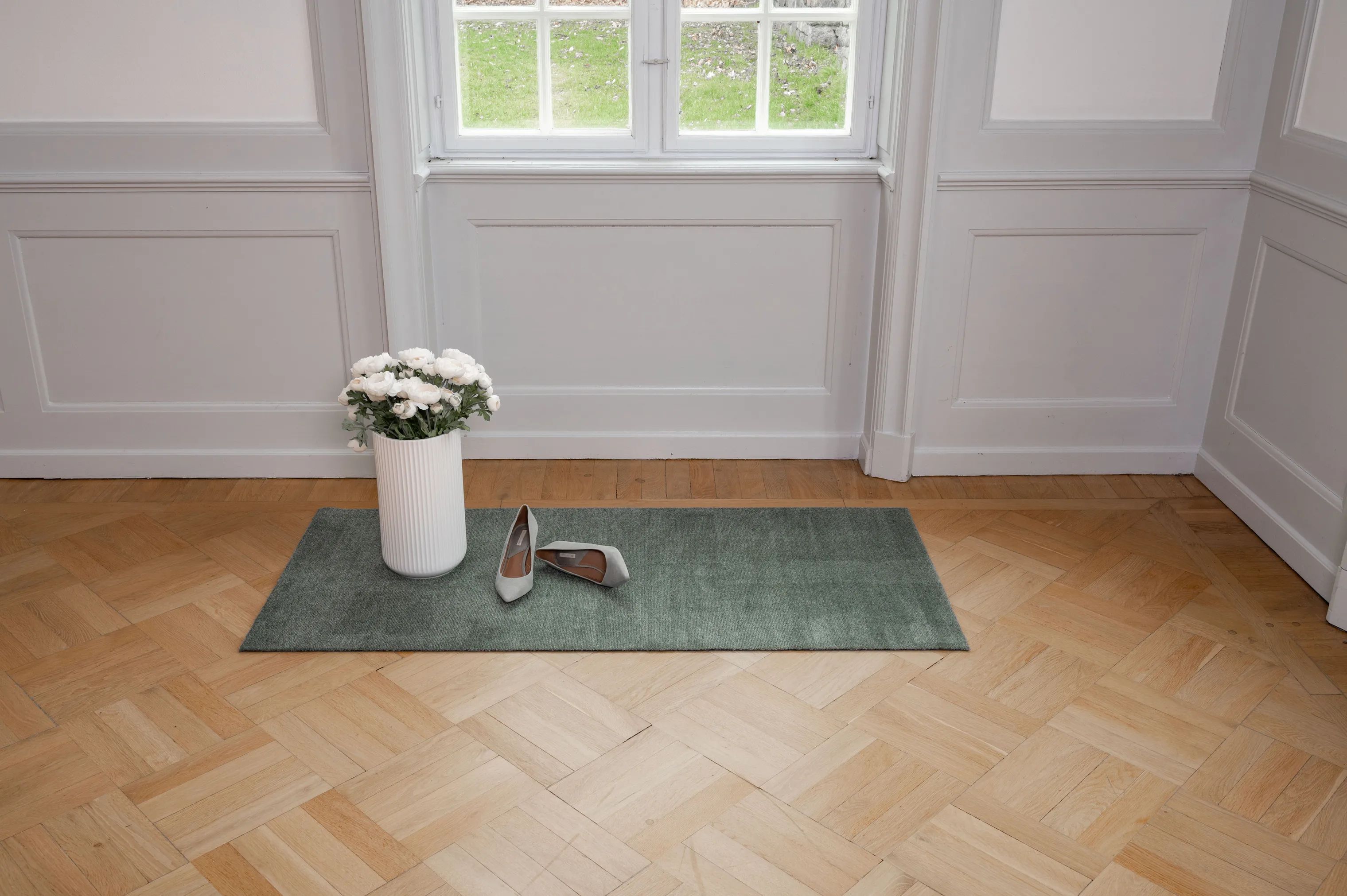 Tica Copenhagen Gulvtæpper Uni Color Løber i støvet grøn, B90 x L200 cm, 5