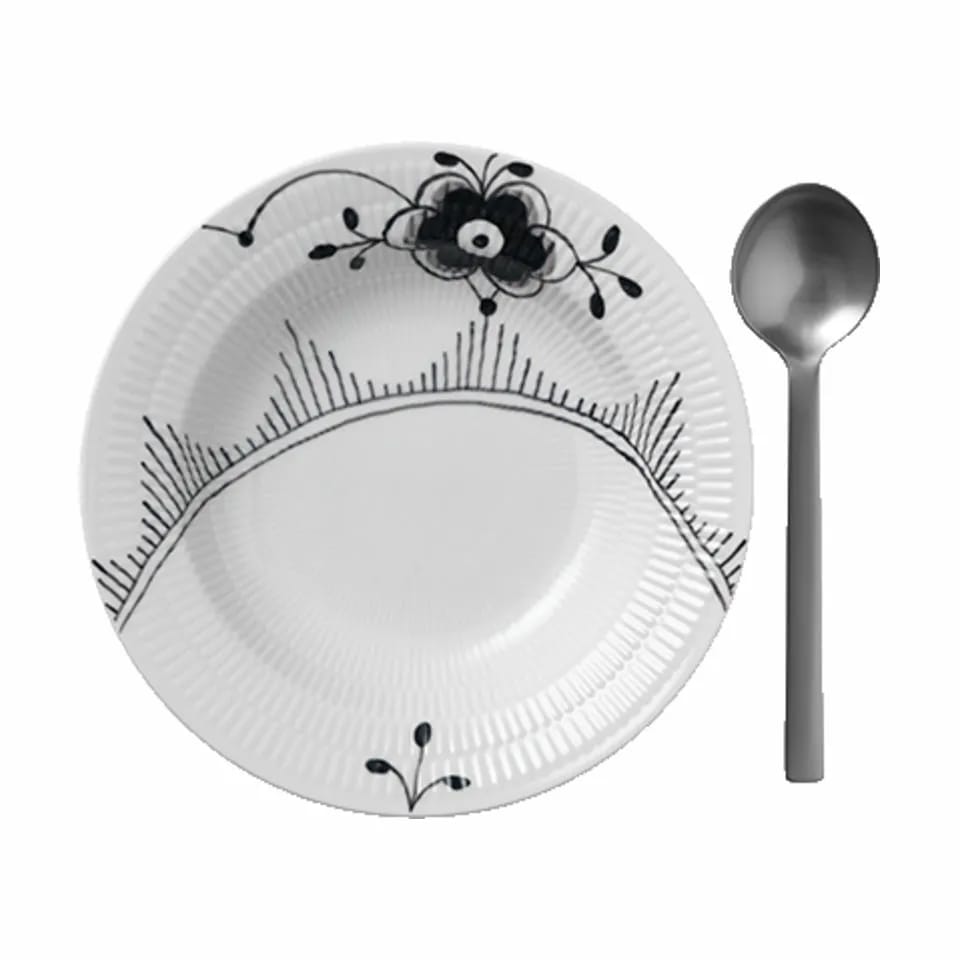 Royal Copenhagen Dybe tallerkener Sort Mega Riflet Dyb Tallerken #1 i Sort/hvid, Dyb Tallerken #1   x Ø21 cm, 3