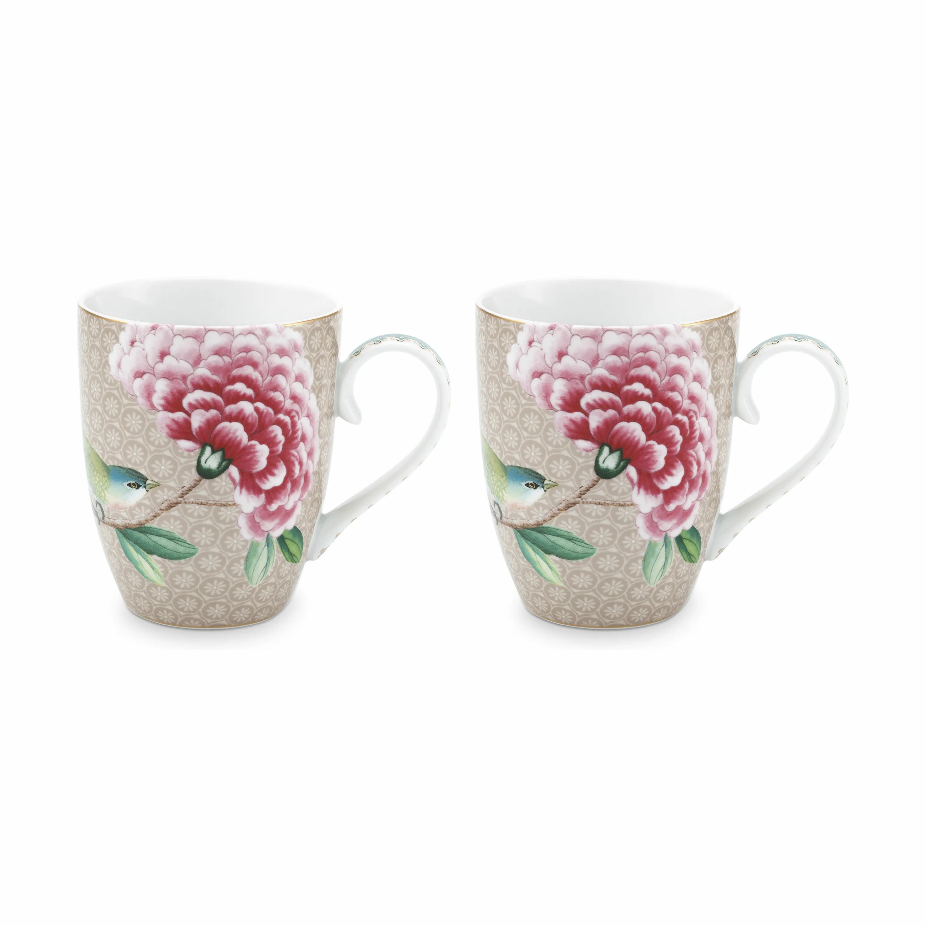 PIP Studio Krus og kopper med hank Blushing Bird Krus - 2 stk. i khaki , 350 ml, 1