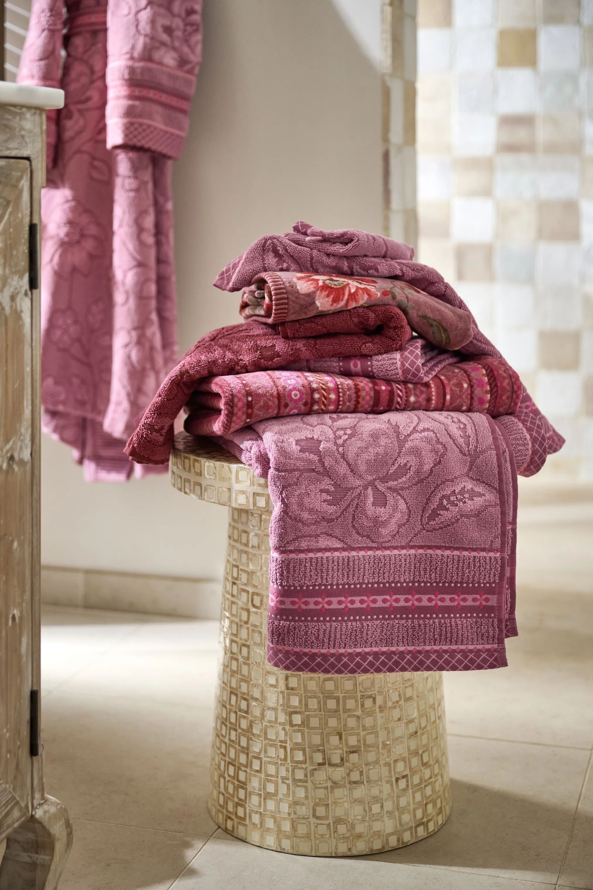 PIP Studio Håndklæder Jasmin Jacquard Håndklæde i Light Pink, B70 x L140 cm, 3