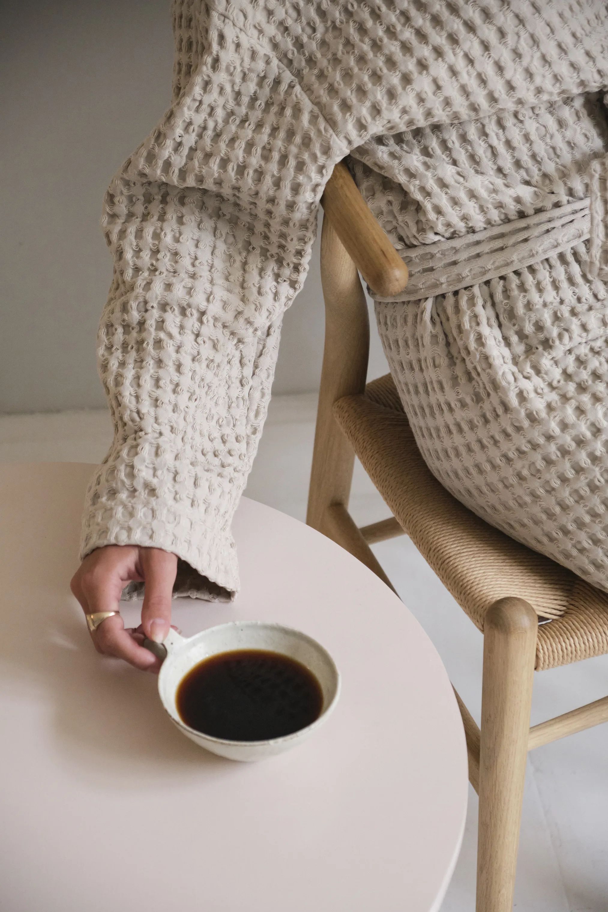 The Organic Company Morgenkåber Big Waffle Vaffel Badekåbe i Beige, S/M, 2
