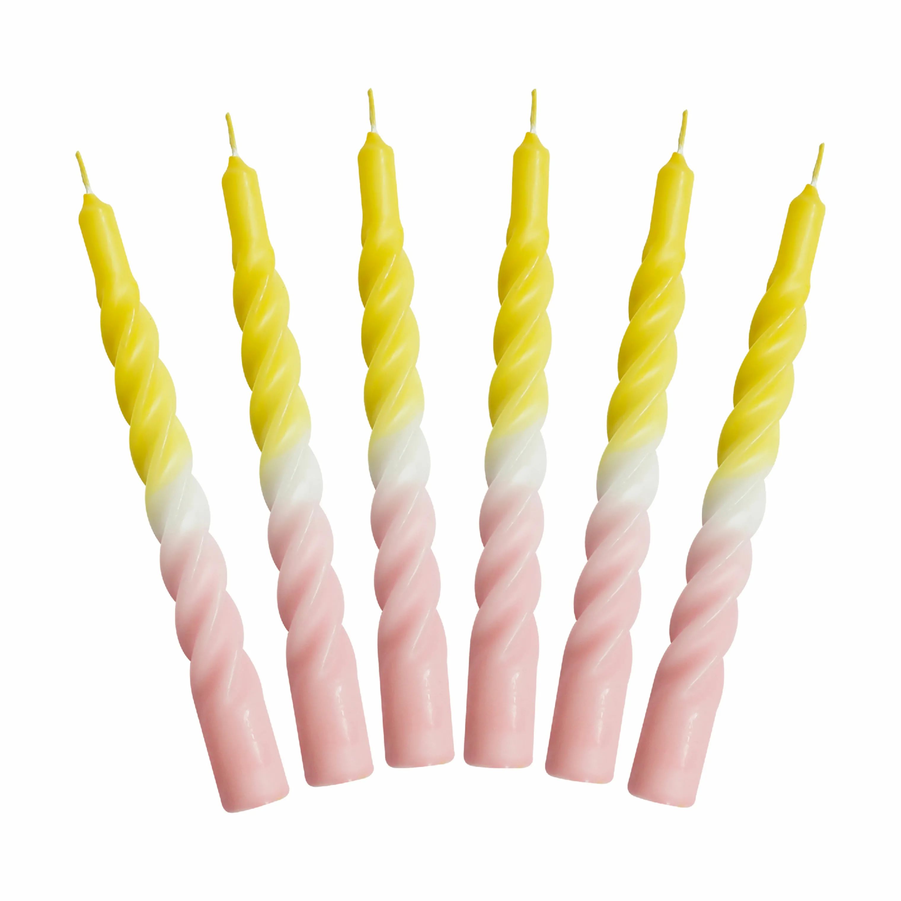 Candles with a twist Kronelys Lys - 6 stk. i Gul/hvid/lyserød, 1