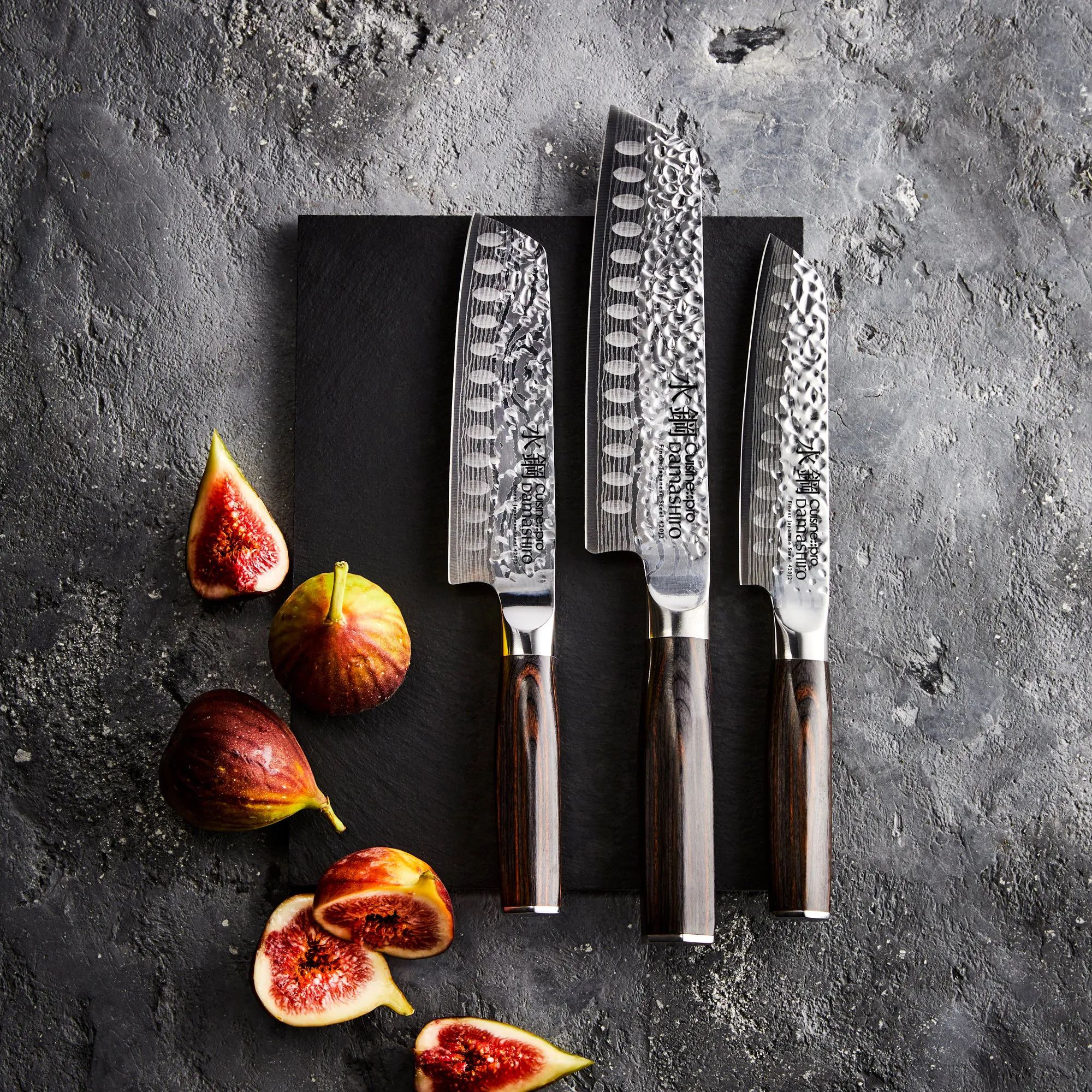 THE CUSTOM CHEF™ Santokuknive Cuisine::pro® Damashiro® EMPEROR Damashiro® EMPEROR Santokuknivsæt - 3 dele i Sølv/sort, 2