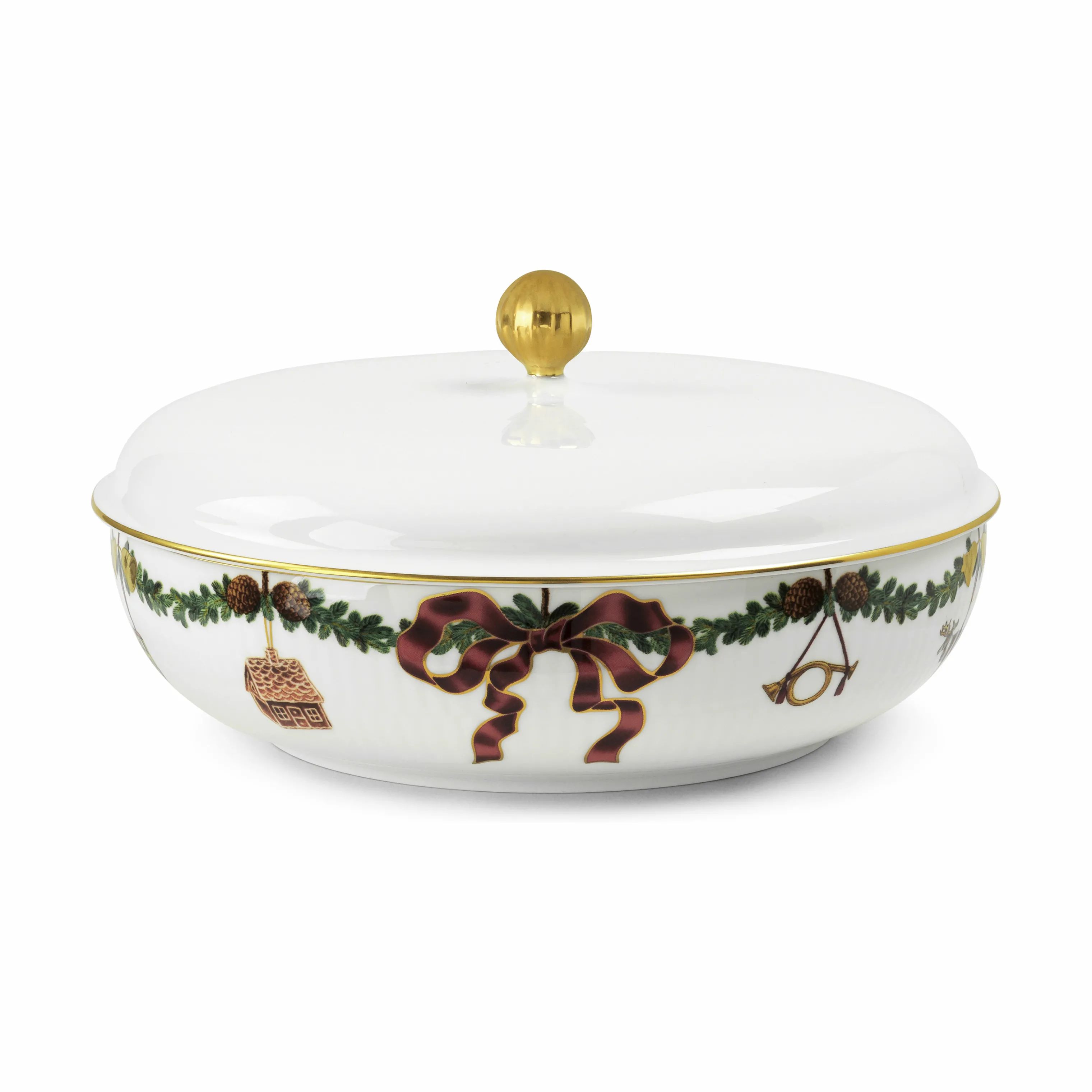 Royal Copenhagen Skåle Stjerne Riflet Jul Skål m. låg i Grøn/hvid/rød, 1