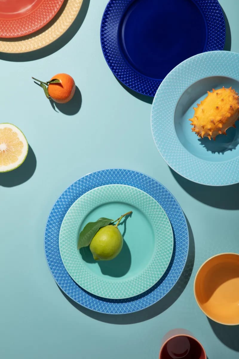 Lyngby Porcelæn Middagstallerkener Rhombe Color Middagstallerken i blå, 27 cm, 2