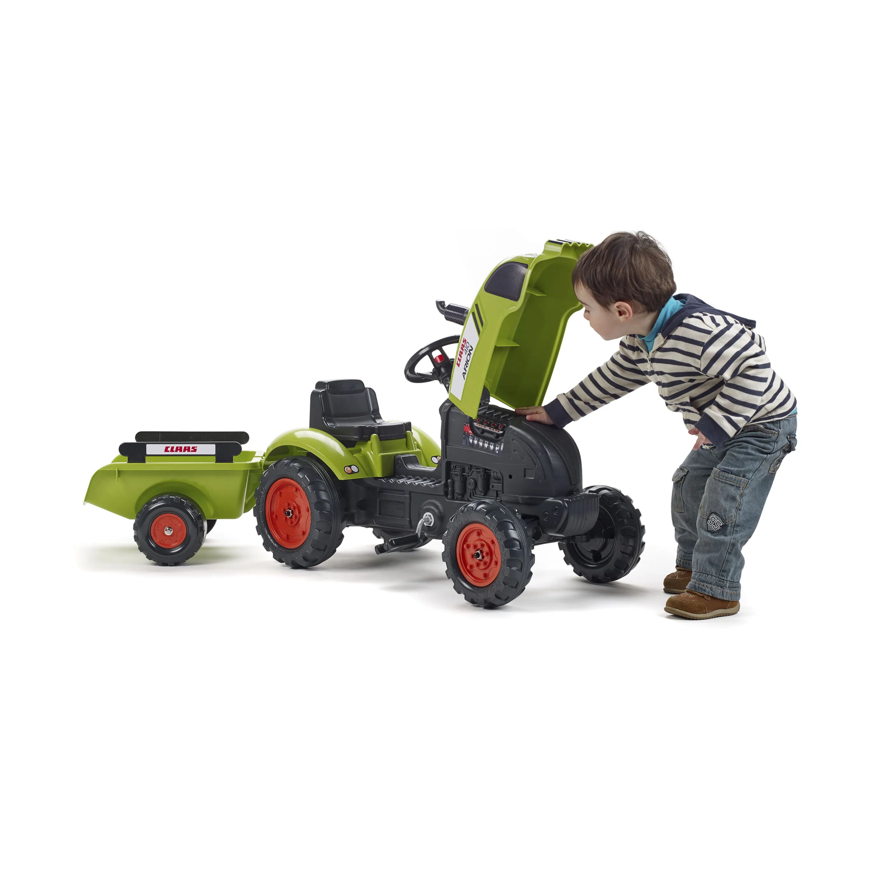 FALK Øvrig udeleg Traktor m. trailer i sort, hvid og rød, 4