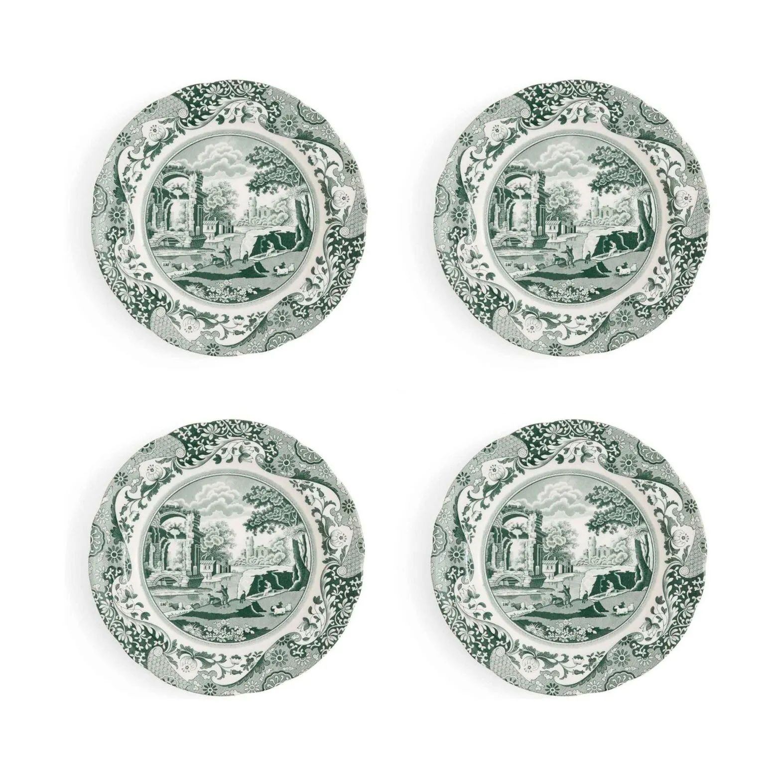 Spode Middagstallerkener Heritage Green Italian Middagstallerken - 4 stk i Grøn/hvid, 1