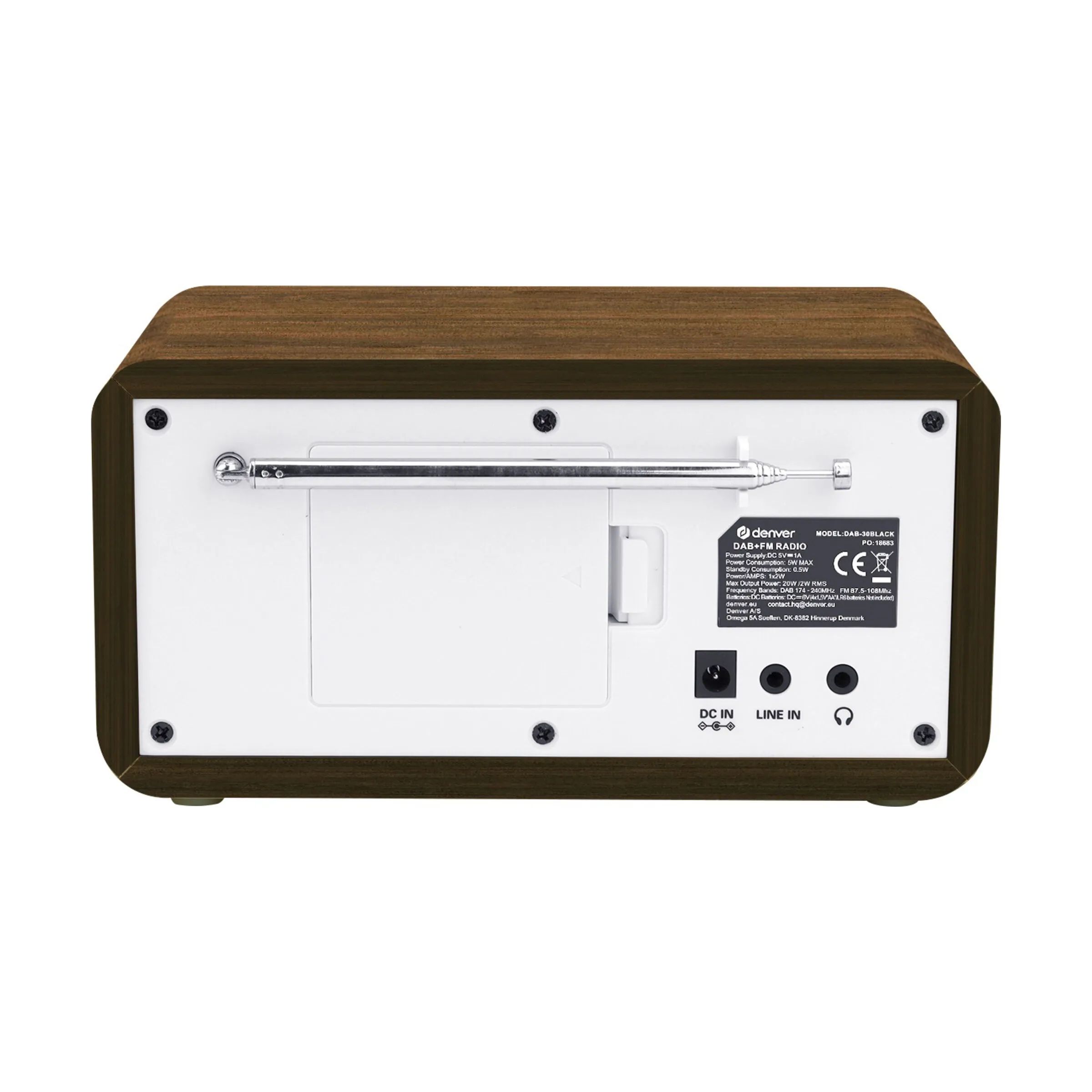 Denver Højtalere DAB+ PLL FM Radio i Mørk træ og hvid, 3