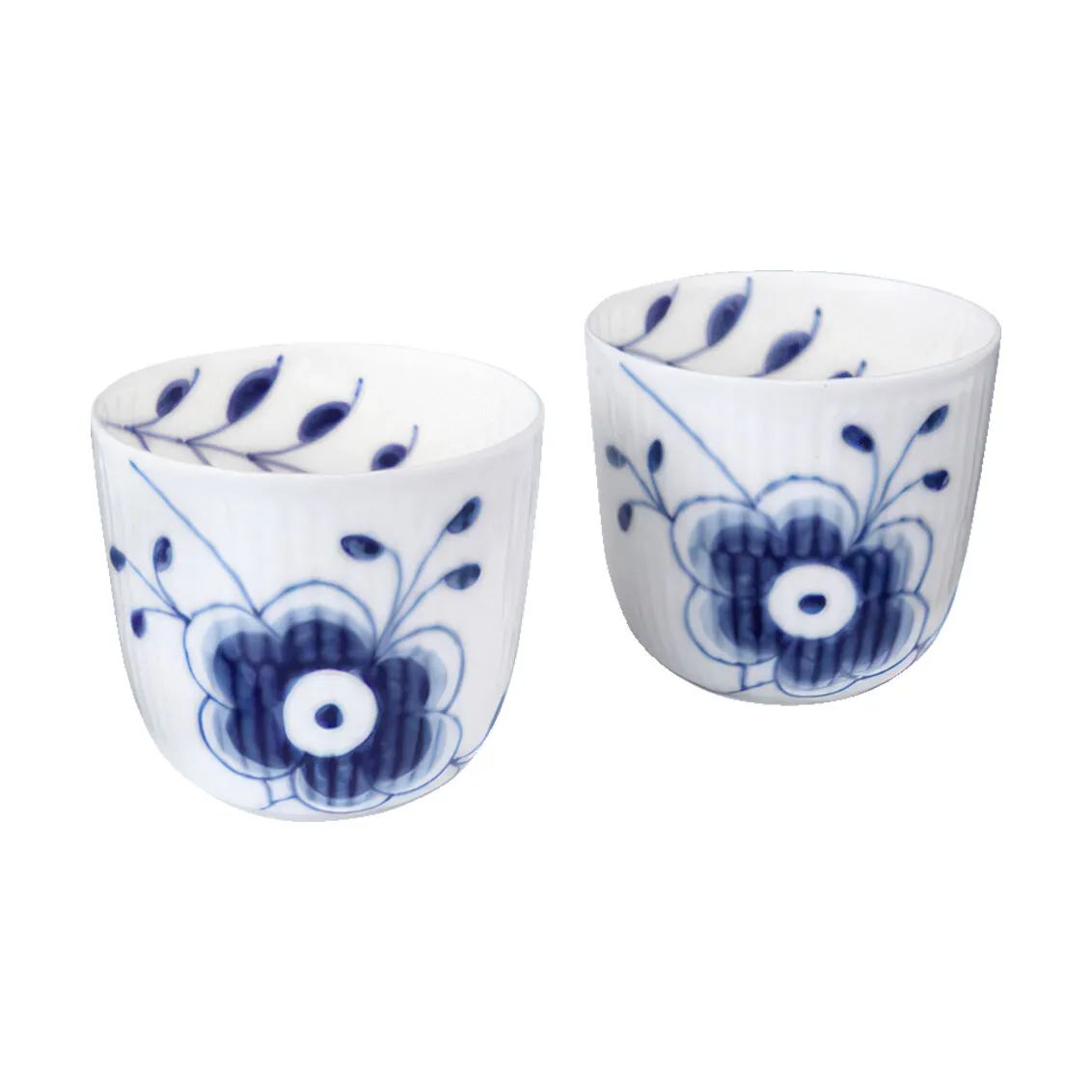 Royal Copenhagen Fyrfadsstage Blå Mega Riflet Fyrfadsstage - 2 stk. i Koboltblå/hvid, 6 cm, 1
