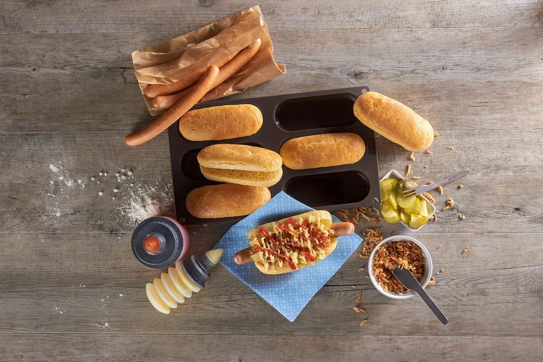 LURCH Rugbrødsforme og brødforme Flexiform Form til hotdogbrød i Brun, 6 Boller, 3
