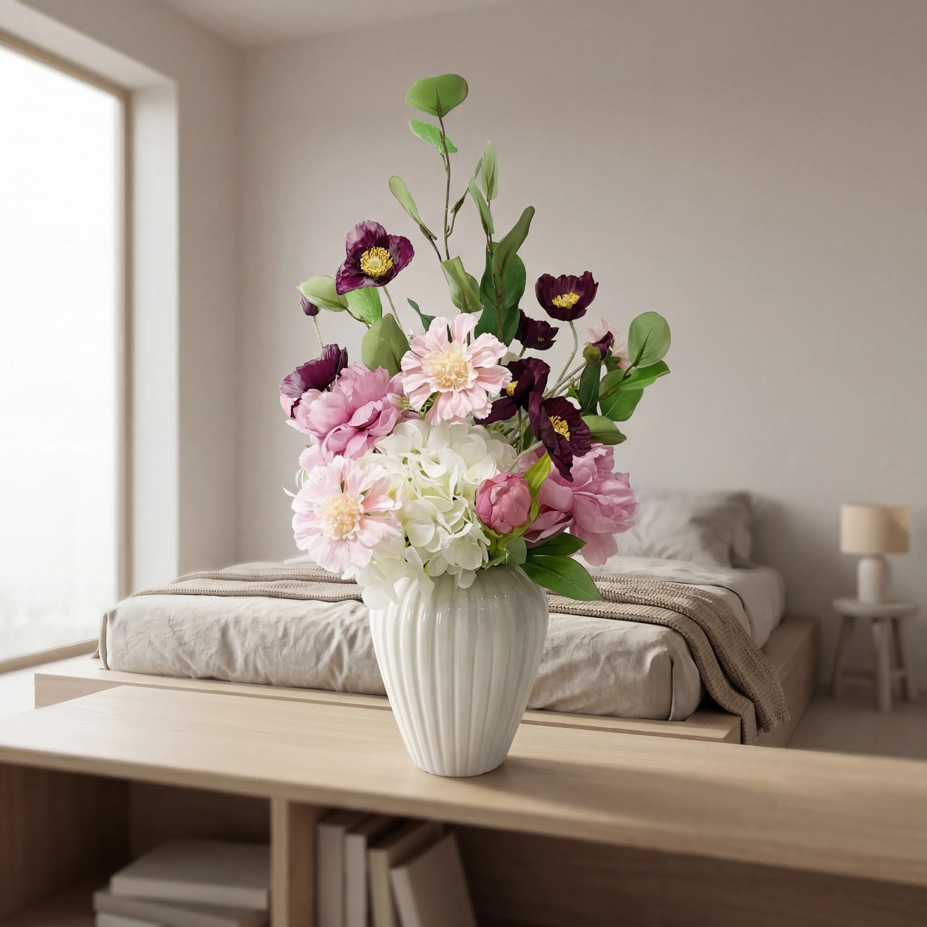 everbloom Kunstige blomster Kunstig Blomsterbuket i Hvid/Lyserød, 5